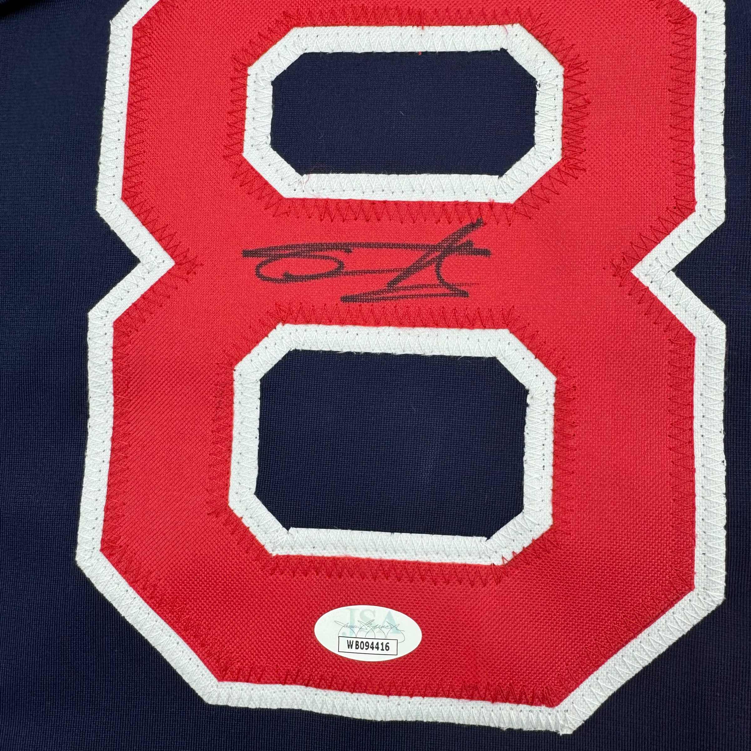 Autographed Tanner Houck 35x39 Boston Blue Framed Baseball Jersey - Image 2