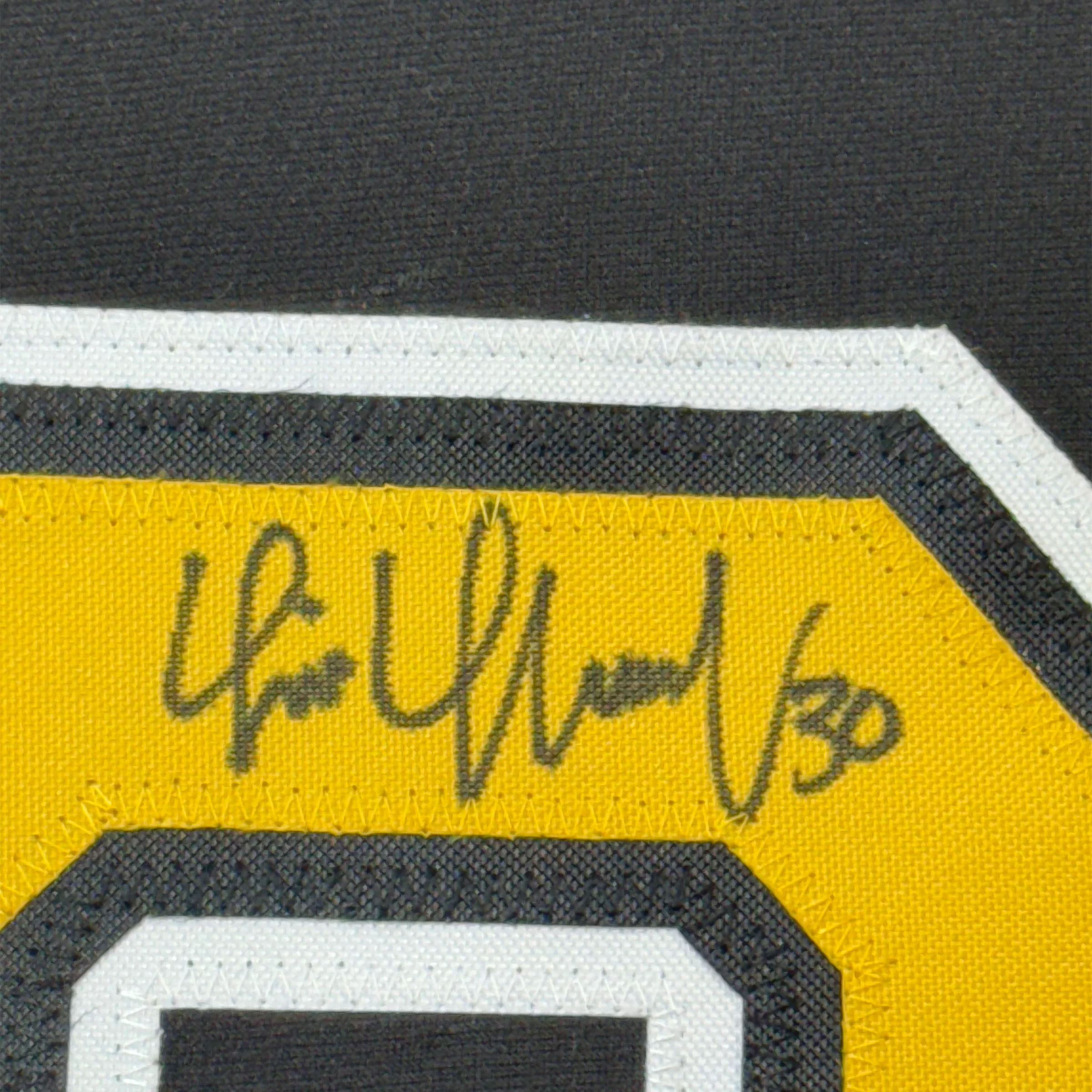 Framed Autographed/Signed Tim Thomas 35x39 Boston Black Hockey Jersey JSA COA - Image 2