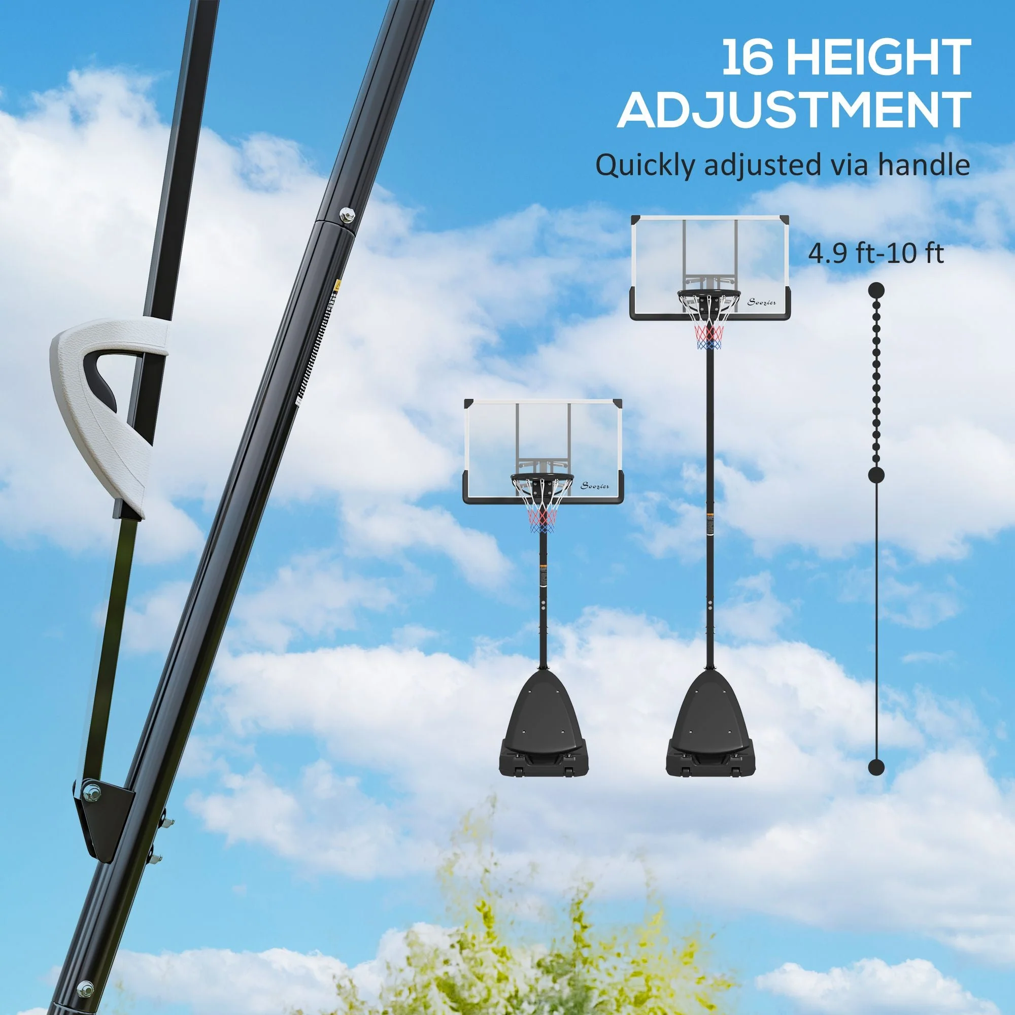 Freestanding Adjustable Basketball Hoop with 44" Shatterproof Backboard & Wheels - Image 4