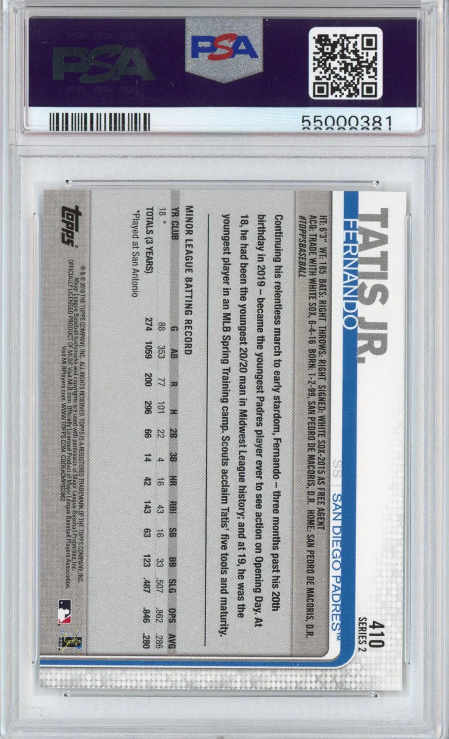 2019 Topps Complete Set Fernando Tatis Jr. #410 Throwing All-Star Game Rookie Card - Image 2