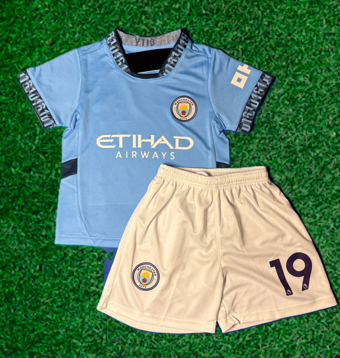 J Alvarez 19 Kids Soccer Jersey Man City Home Kids Youth & Toddler Jersey Kit - Image 2
