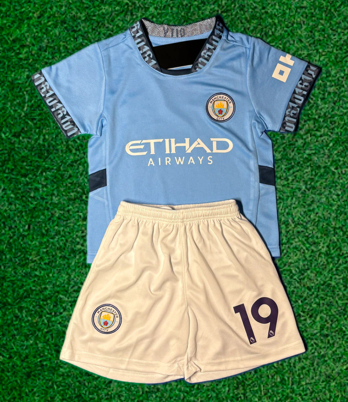 J Alvarez 19 Kids Soccer Jersey Man City Home Kids Youth & Toddler Jersey Kit - Image 4
