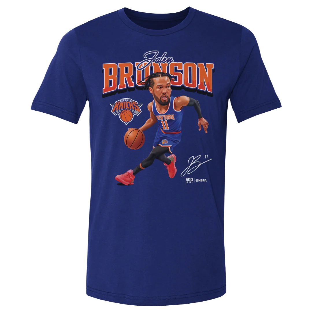 Jalen Brunson New York Knicks Caricature WHT T-Shirt - Image 2