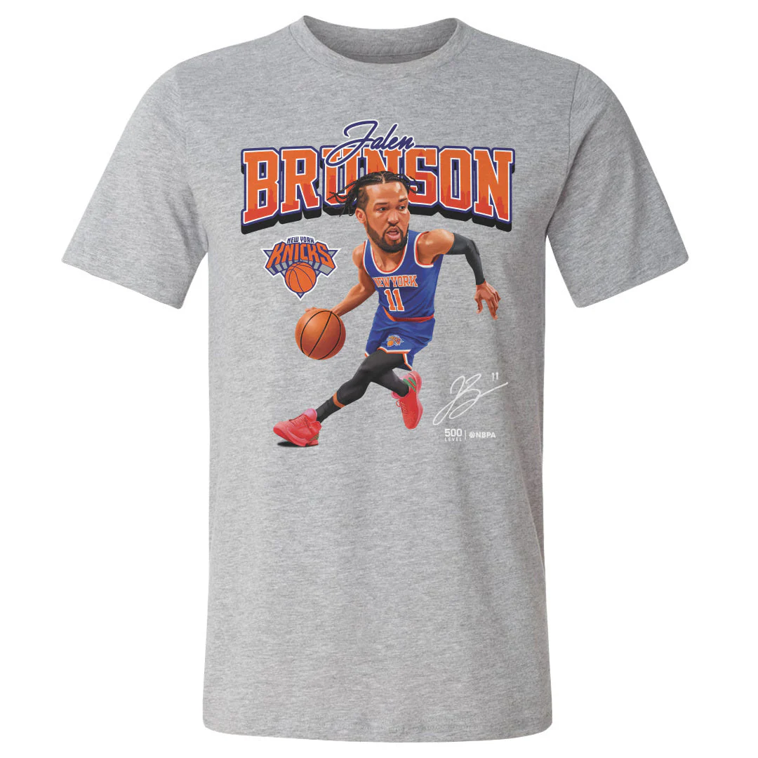 Jalen Brunson New York Knicks Caricature WHT T-Shirt - Image 3