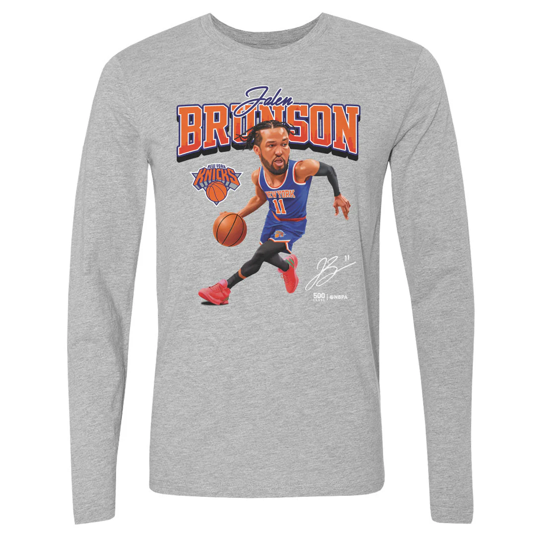 Jalen Brunson New York Knicks Caricature WHT Long Sleeve T-Shirt