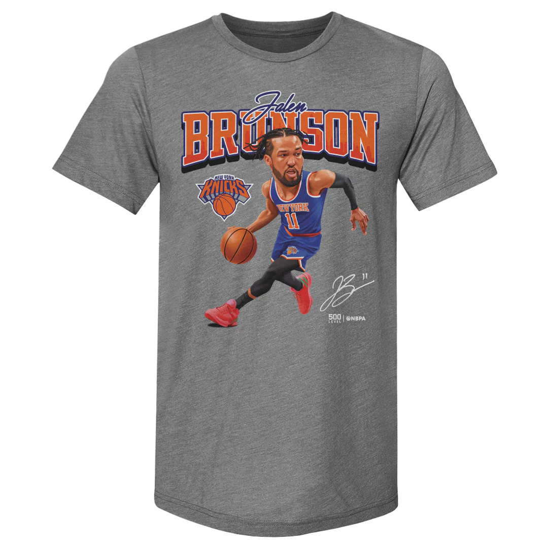 Jalen Brunson New York Knicks Caricature WHT T-Shirt - Image 2