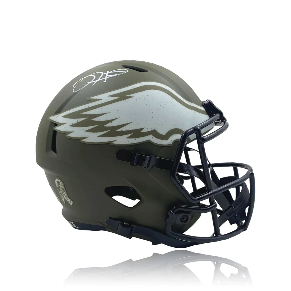 Autographed Philadelphia Eagles Jalen Hurts Full-Size 2022 Salute to Service Speed Helmet