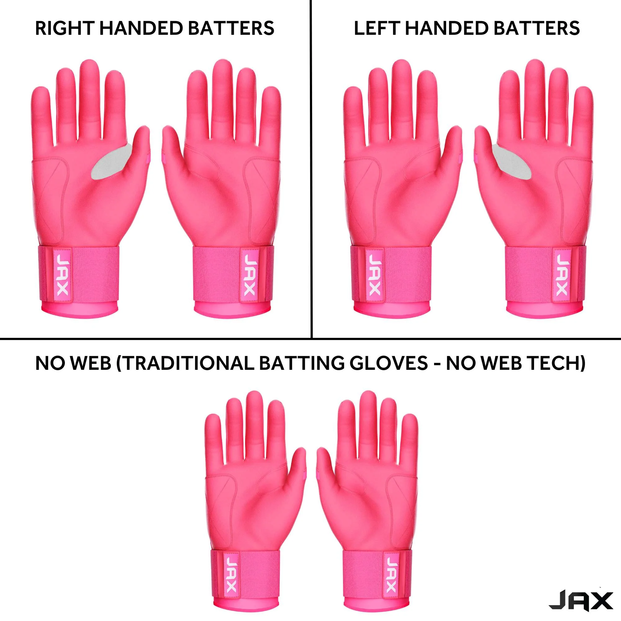 Jax Batting Gloves | Pink | Strap Cuff - Image 4