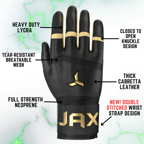 Jax Batting Gloves | Pure Gold | Strap Cuff - Image 3