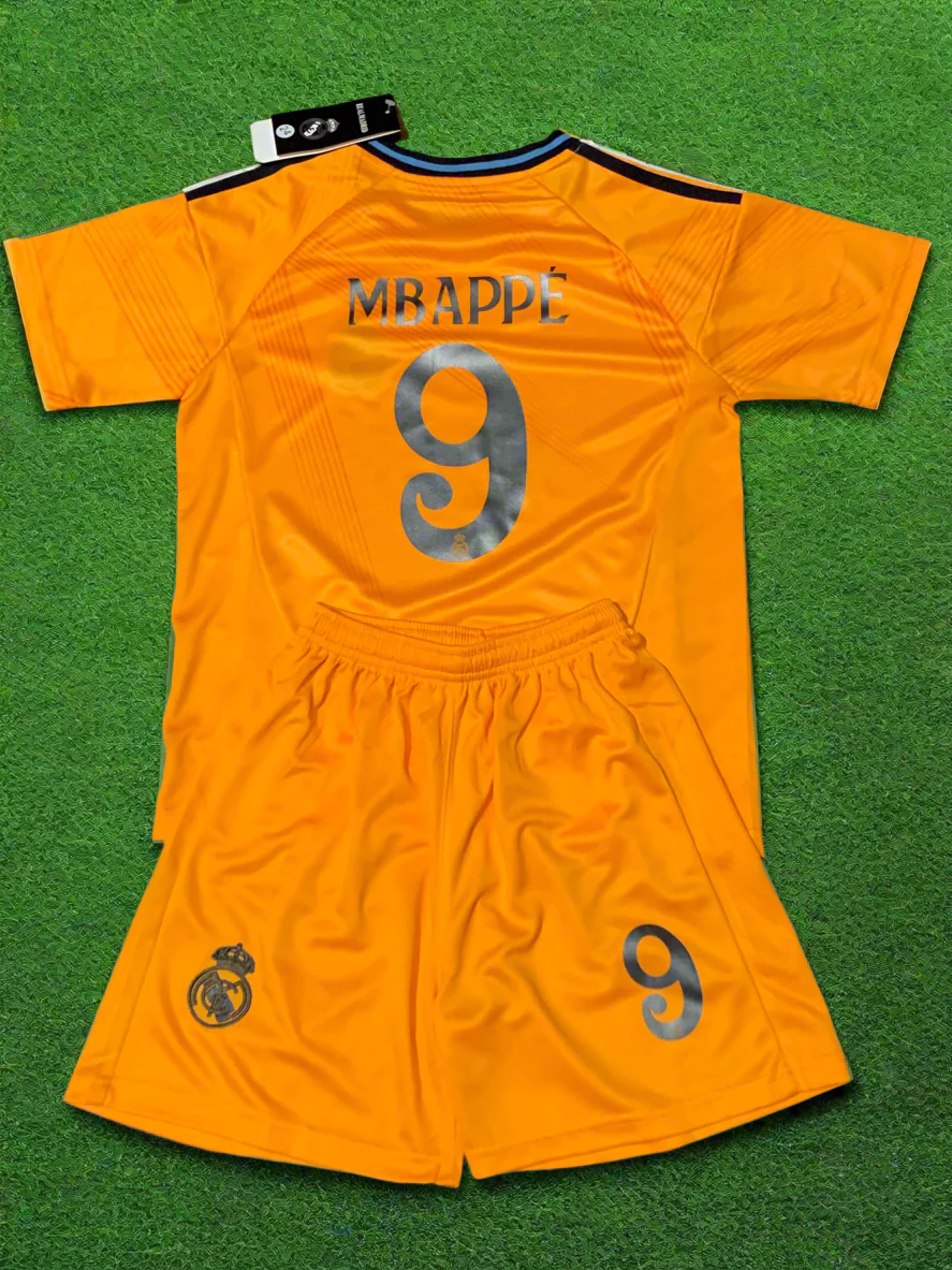 Kylian Mbappe Real Madrid Special Orange 3rd Jersey Toddler/youth Soccer Jersey Kids Kit - Image 3