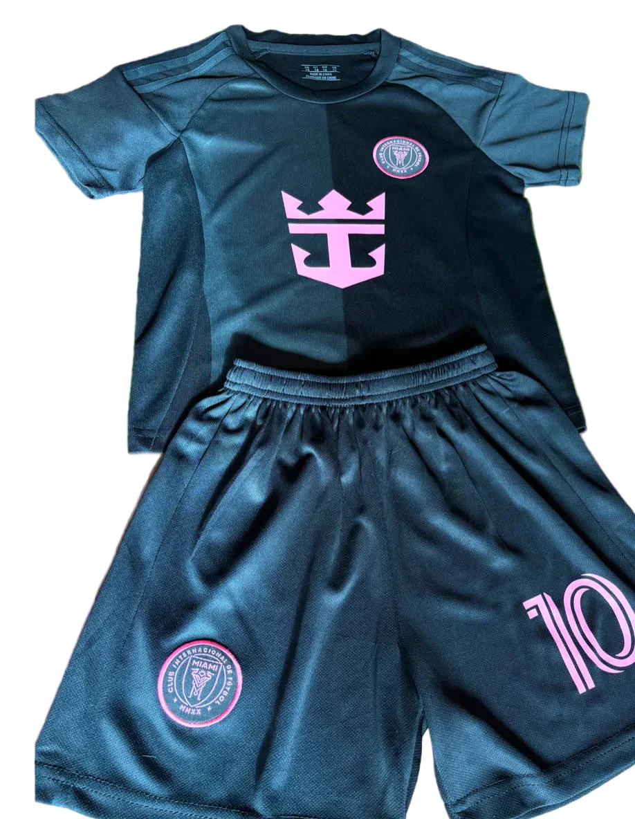 Lionel Messi Black Miami 2025 Kids Soccer Jersey Set Football - Image 2