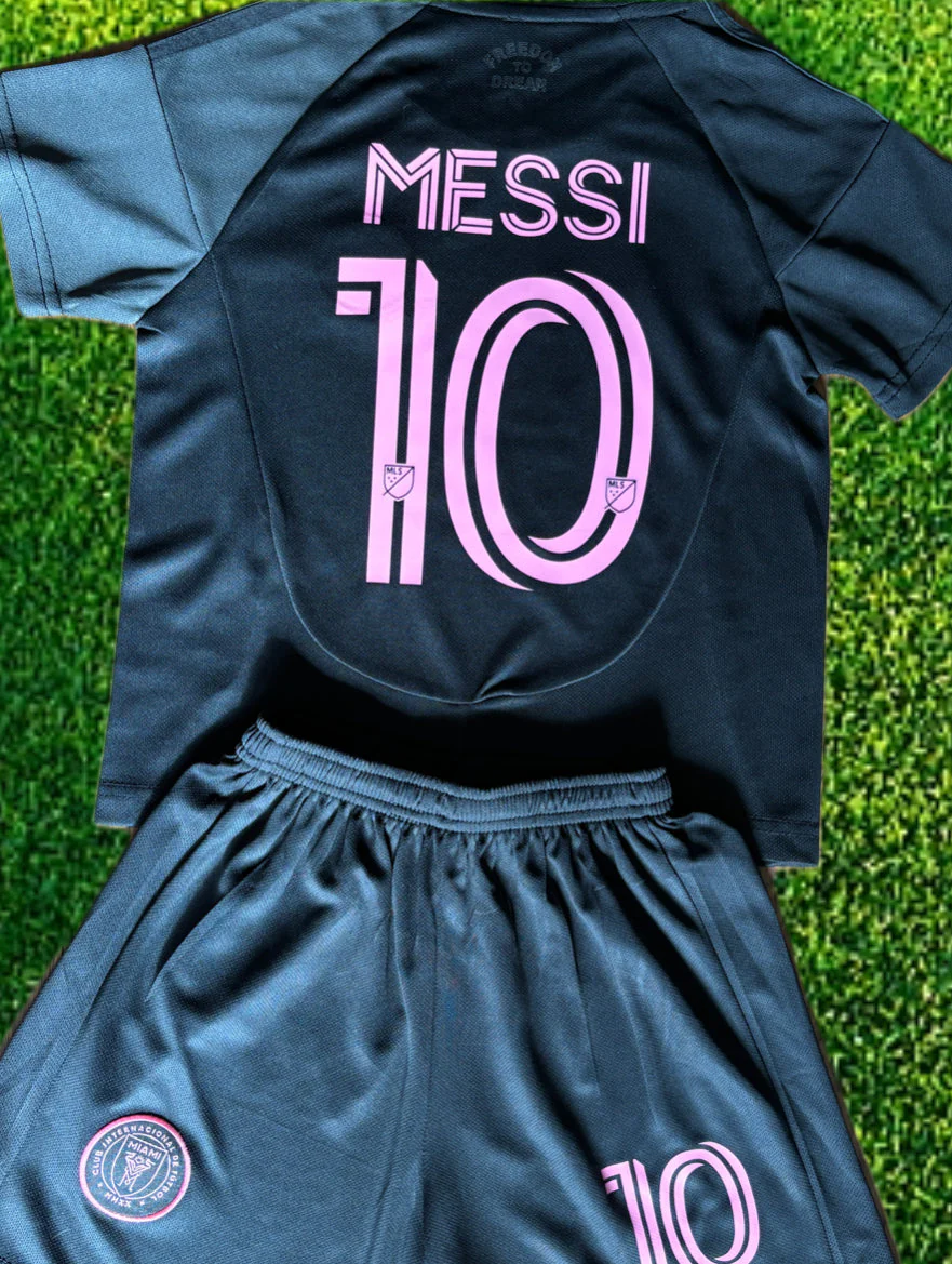 Lionel Messi Black Miami 2025 Kids Soccer Jersey Set Football - Image 3