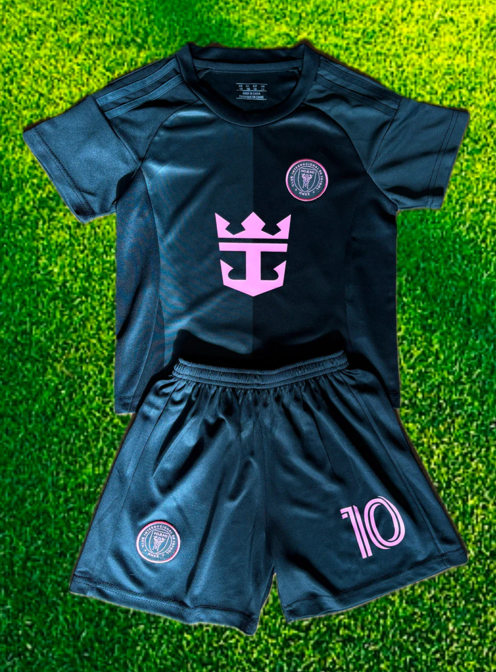 Lionel Messi Black Miami 2025 Kids Soccer Jersey Set Football - Image 4