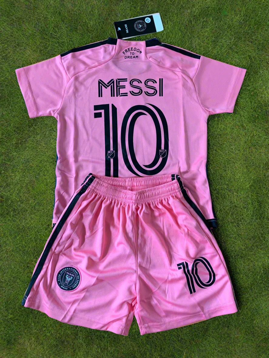 Lionel Messi Miami Home Kids Soccer Jersey Pink Set Football Youth Toddler - Image 3