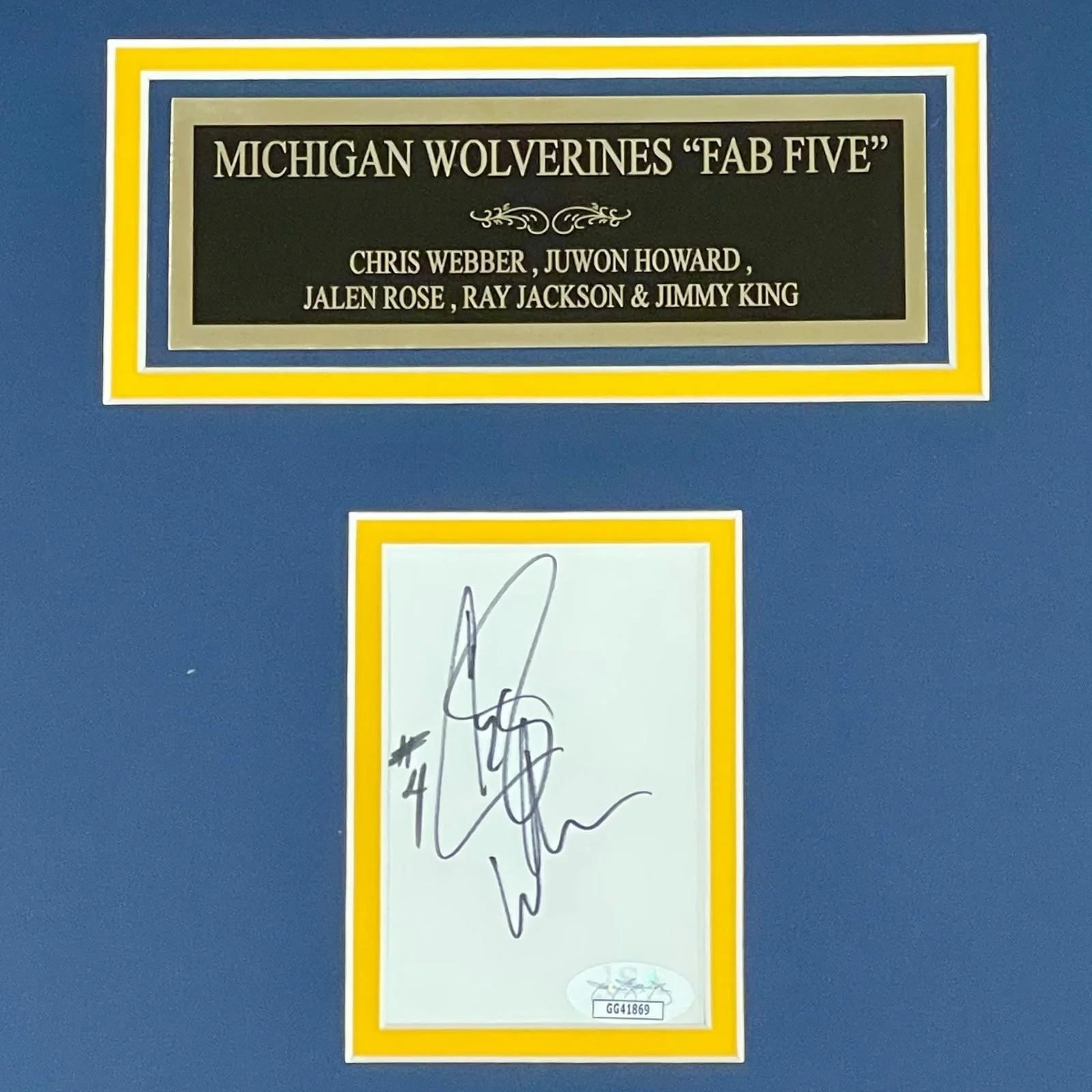 Michigan Wolverines Fab Five Deluxe Framed Poster with Cut Autographs - Image 3