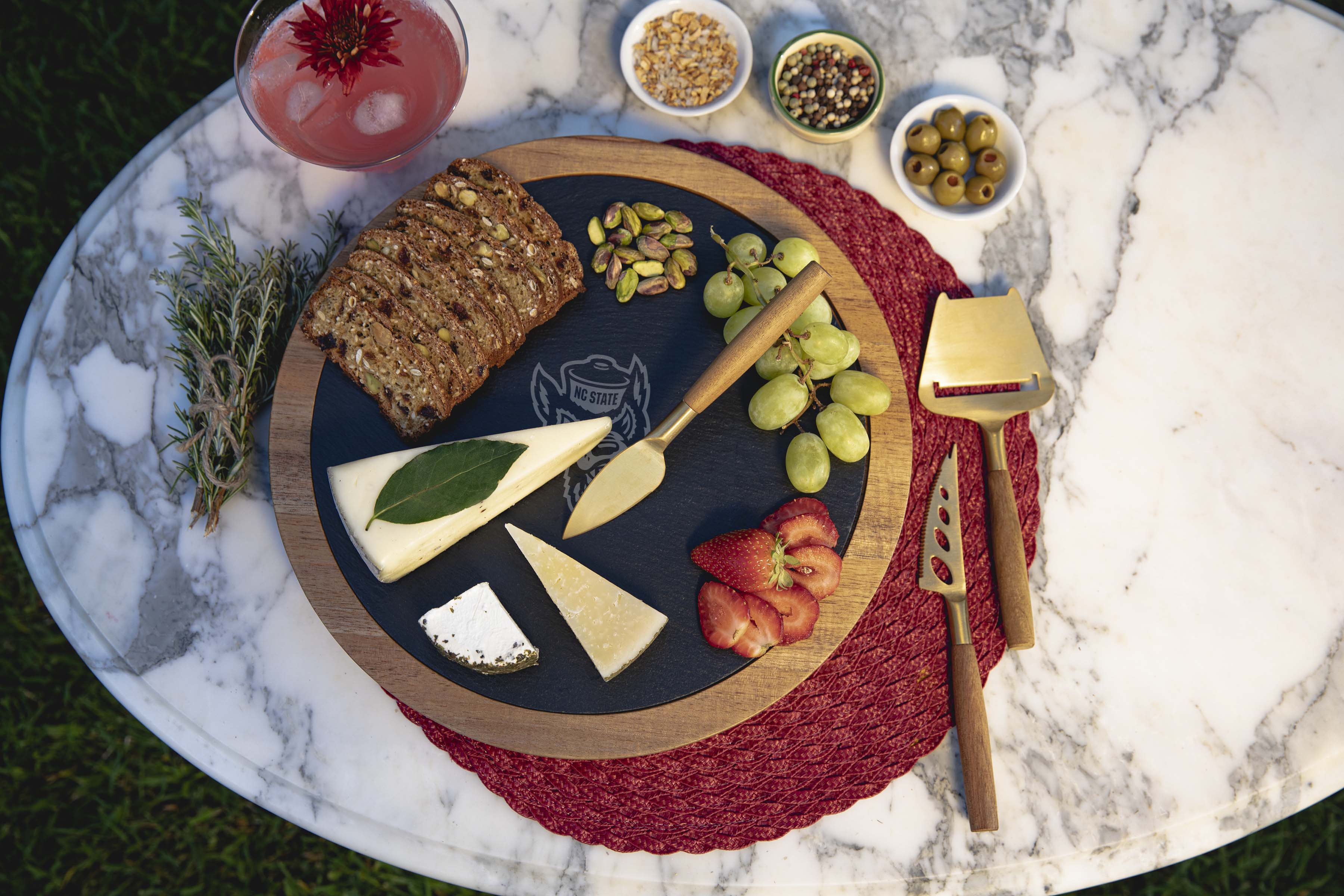 NC State Wolfpack Insignia Acacia & Slate Serving Board with Cheese Tools - Image 2