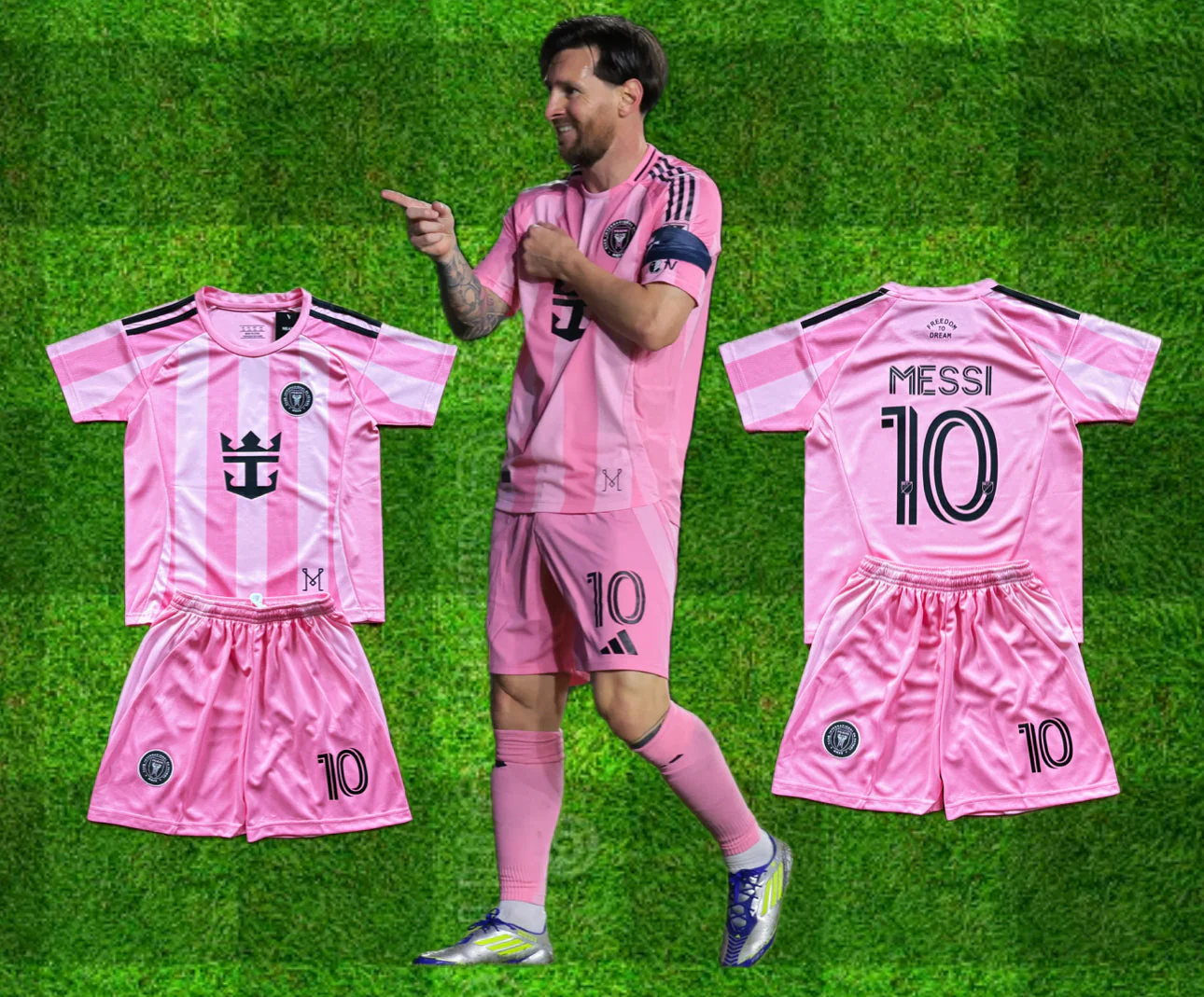 New Pink Lionel Messi Home Kids Soccer Jersey Pink Set Of 2 | Toddler & Youth - Image 3