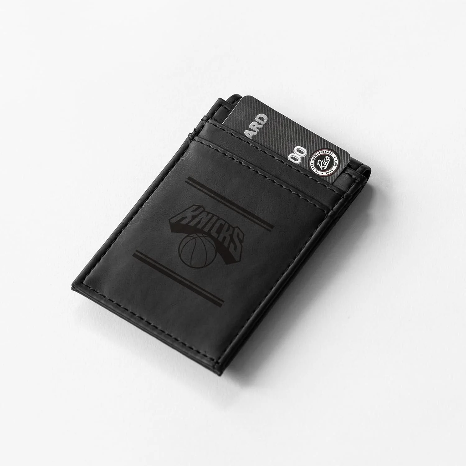 New York Knicks Premium Black Leather Wallet, Front Pocket Magnetic Money Clip, Laser Engraved, Vegan - Image 2