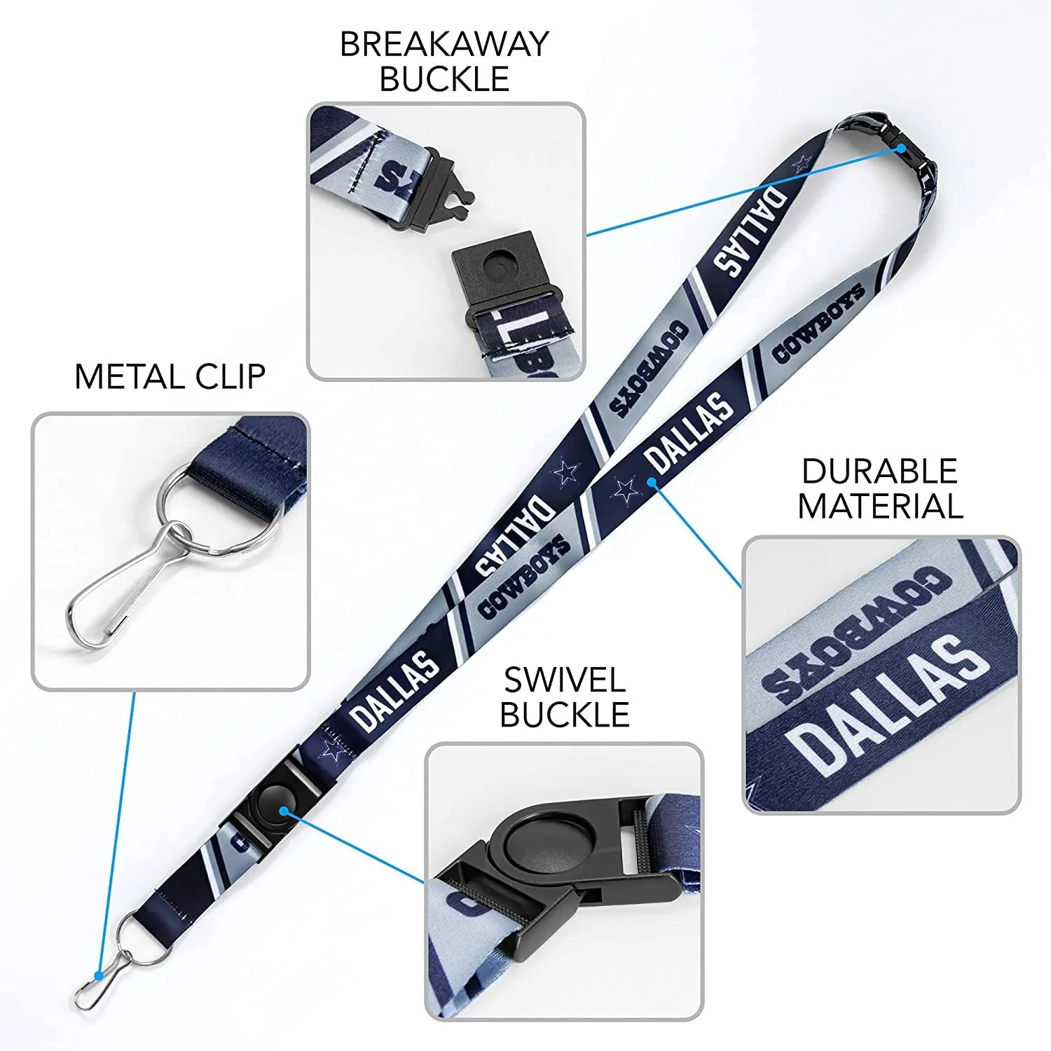 New York Knicks Premium Lanyard Keychain 18 Inch Button Clip Safety Breakaway - Image 6
