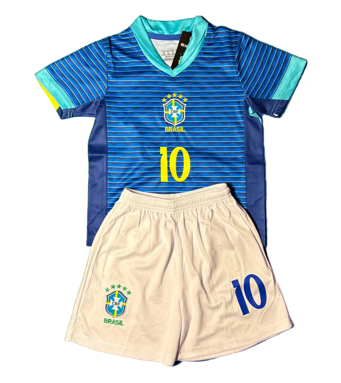 Neymar Jr Blue Brazil Away Jersey Kids Soccer Jersey Set Youth & Toddler Sizes - Image 2