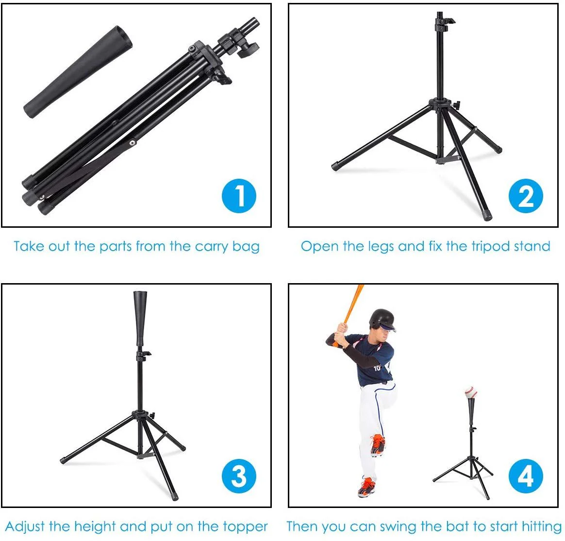 Portable Batting Tee Tripod Stand for Hitting Drill Coaching Aid, Adjustable Height 31 Inches - 46.5 Inches, Batting Tee Baseball and Softball Travel - Image 4