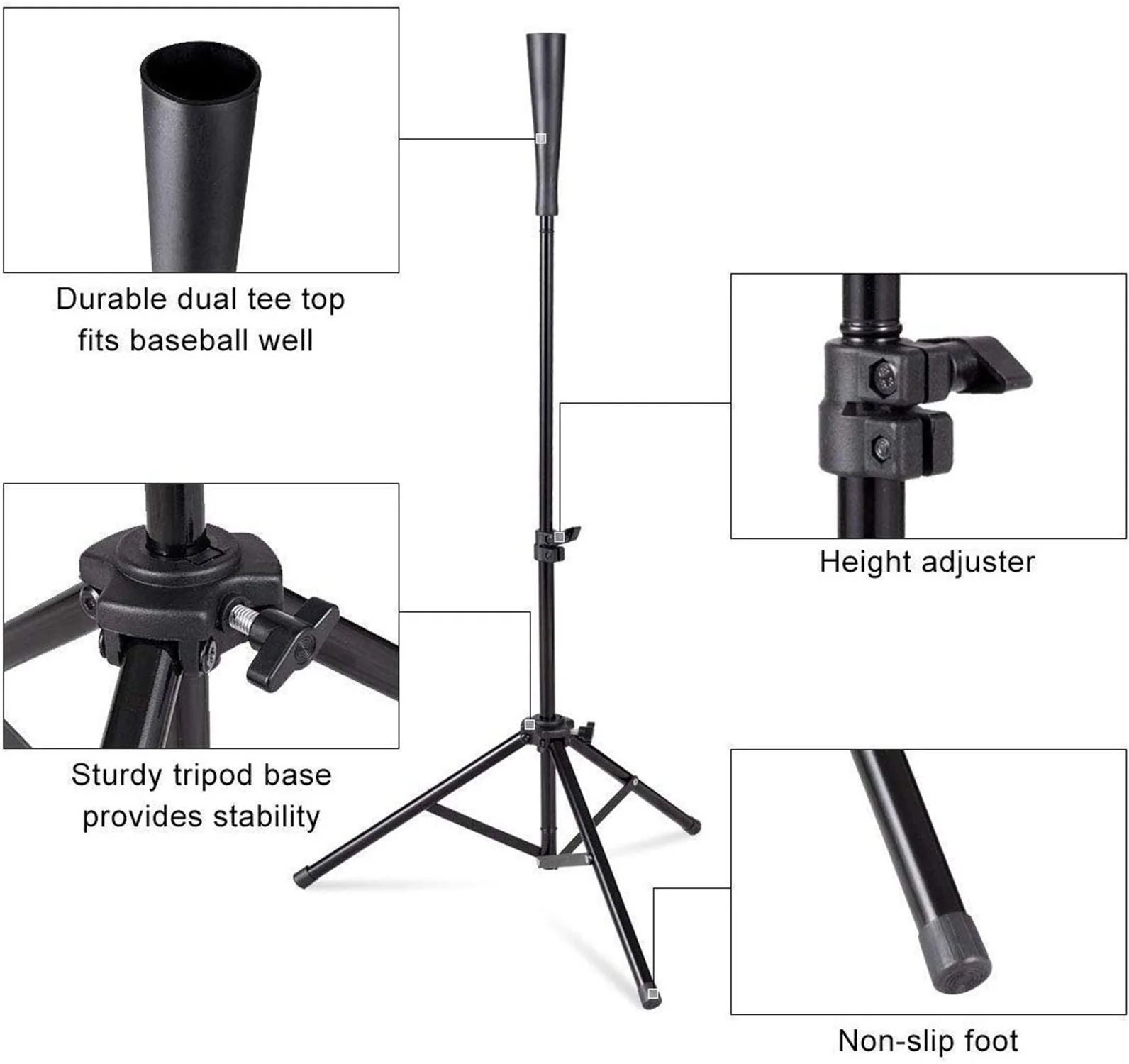 Portable Batting Tee Tripod Stand for Hitting Drill Coaching Aid, Adjustable Height 31 Inches - 46.5 Inches, Batting Tee Baseball and Softball Travel - Image 5