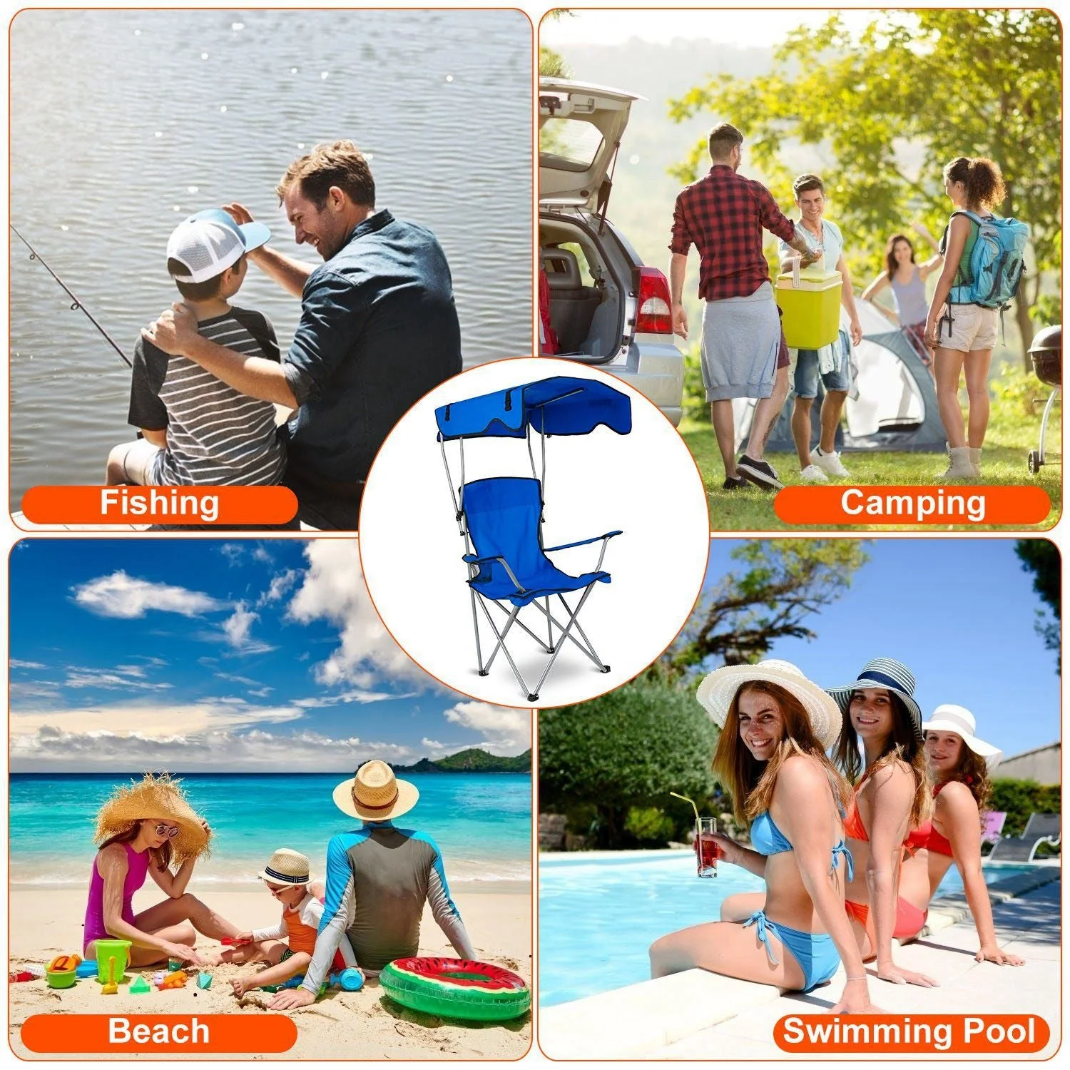 Portable Camping Chair with Adjustable Sunshade Canopy - Image 14