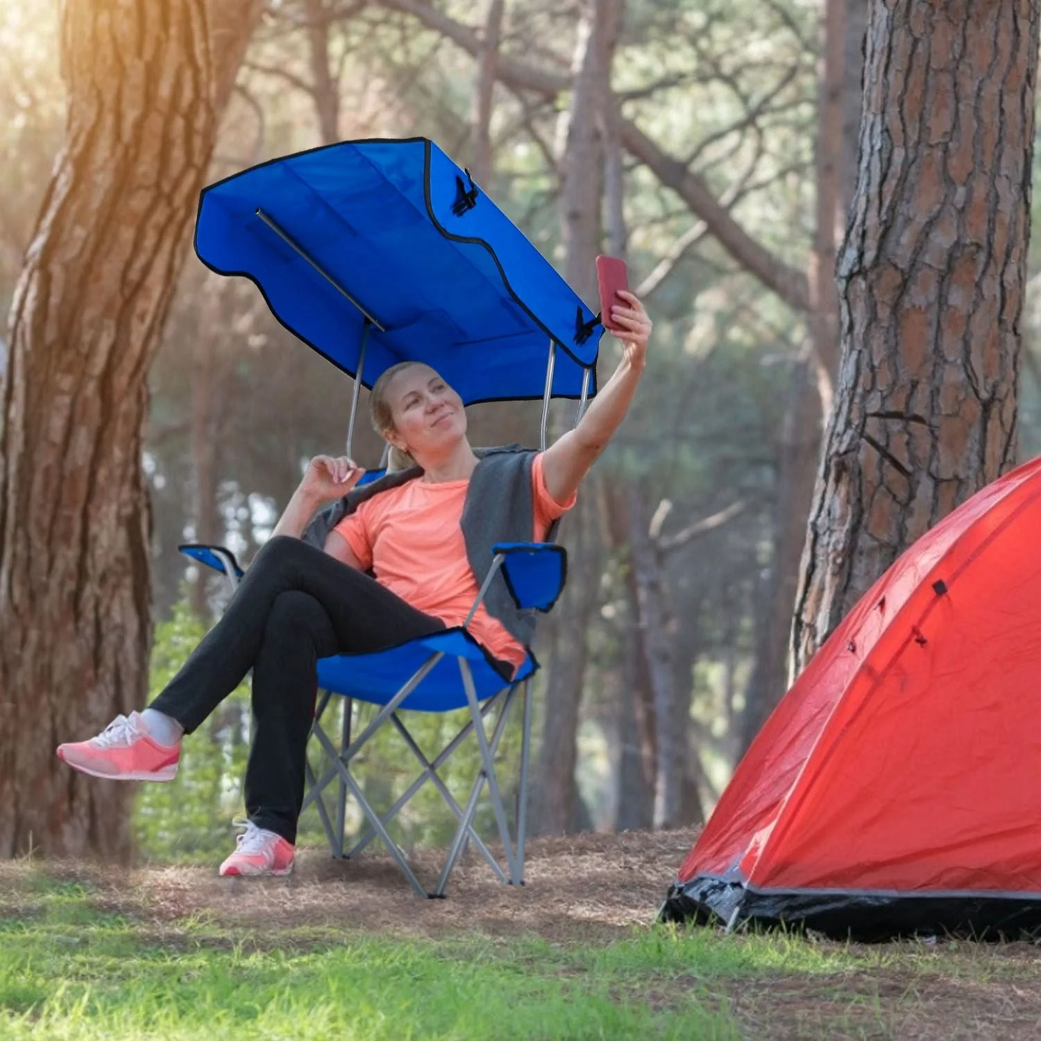 Portable Camping Chair with Adjustable Sunshade Canopy - Image 15