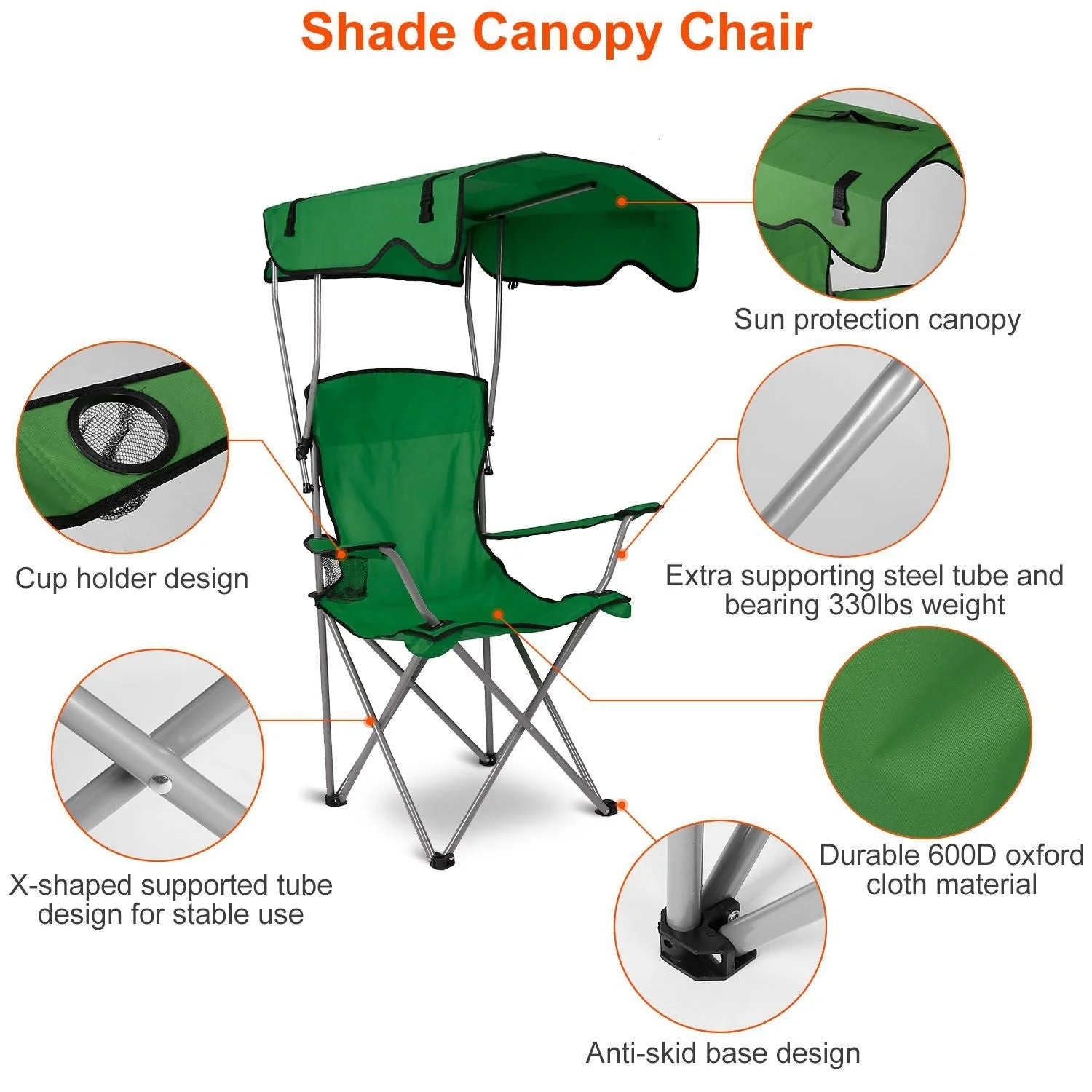 Portable Camping Chair with Adjustable Sunshade Canopy - Image 18
