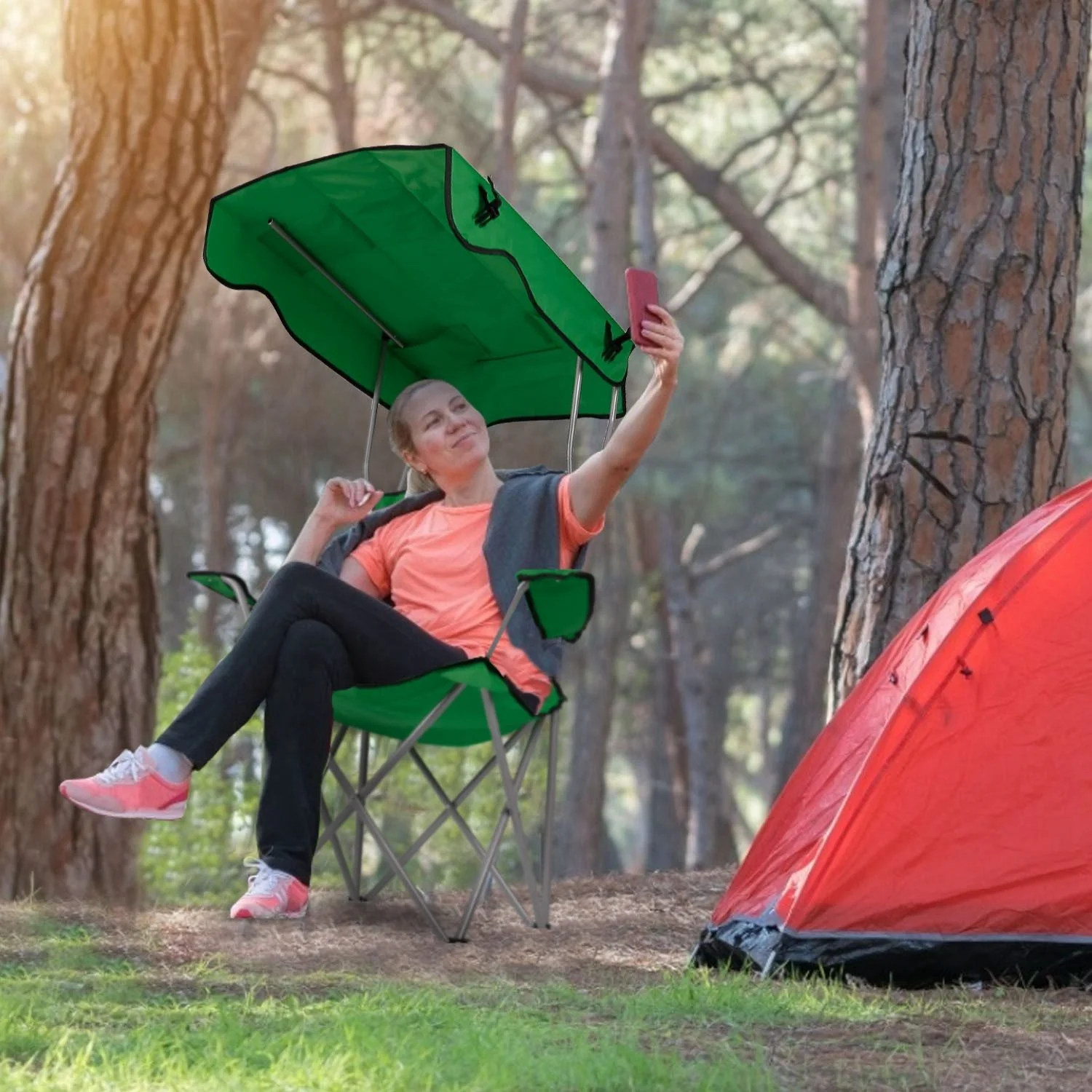 Portable Camping Chair with Adjustable Sunshade Canopy - Image 23