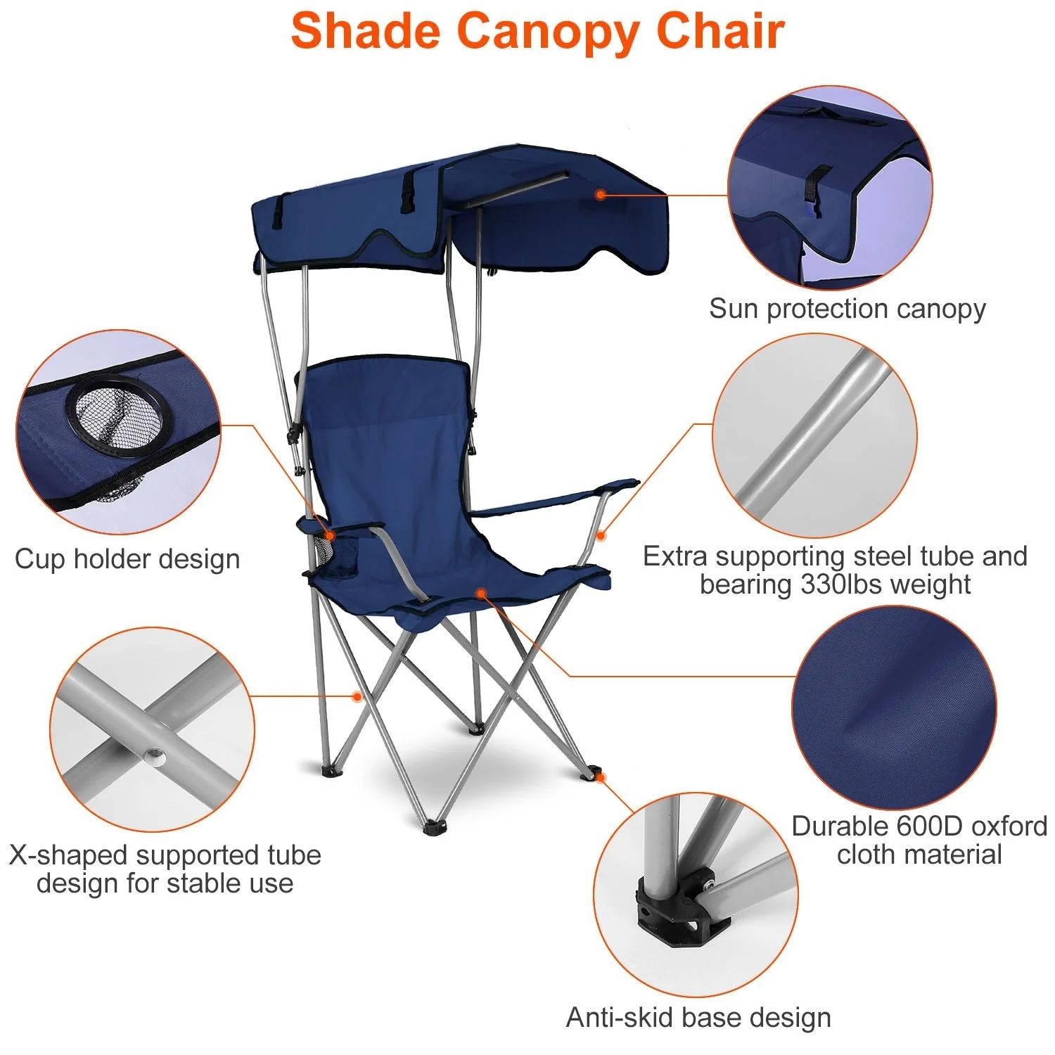 Portable Camping Chair with Adjustable Sunshade Canopy - Image 26