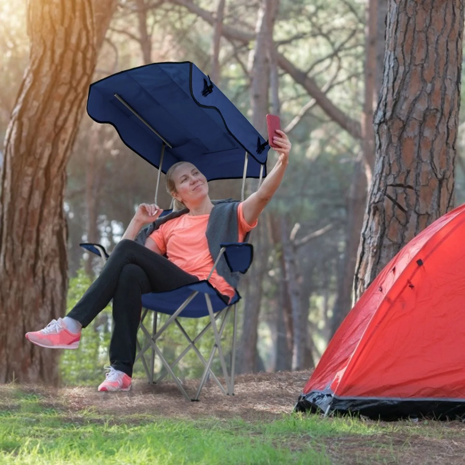 Portable Camping Chair with Adjustable Sunshade Canopy - Image 31
