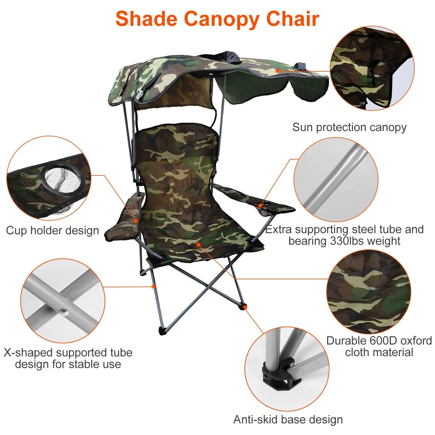 Portable Camping Chair with Adjustable Sunshade Canopy - Image 34