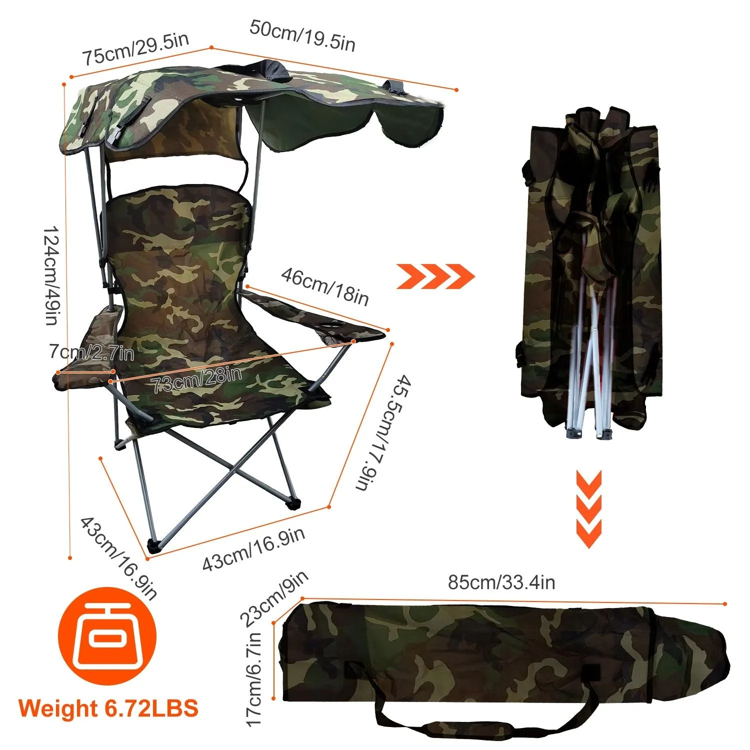 Portable Camping Chair with Adjustable Sunshade Canopy - Image 37