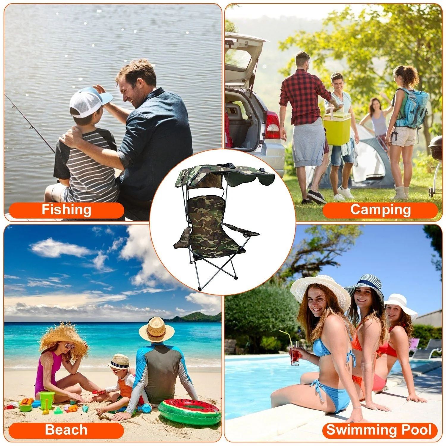 Portable Camping Chair with Adjustable Sunshade Canopy - Image 38