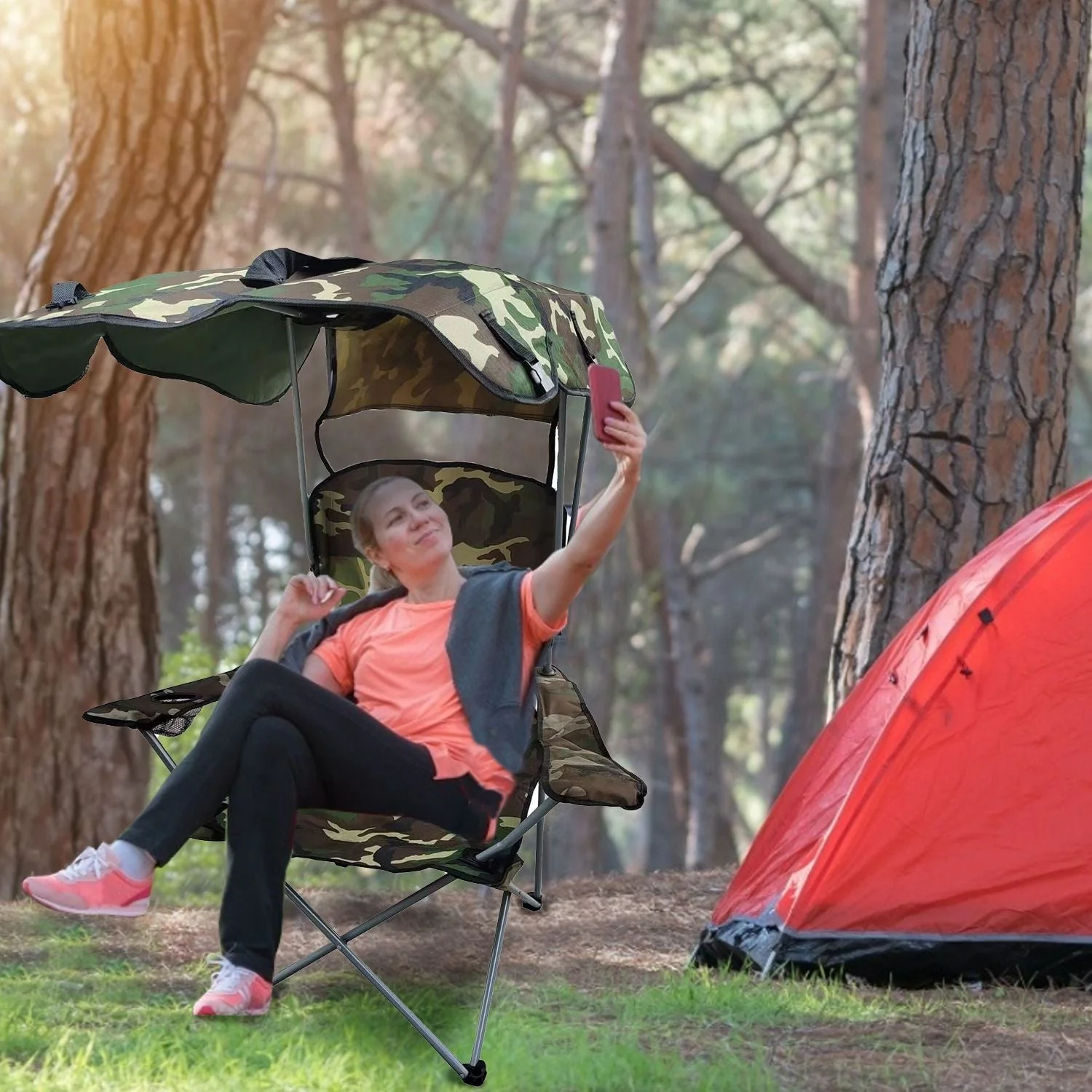Portable Camping Chair with Adjustable Sunshade Canopy - Image 39