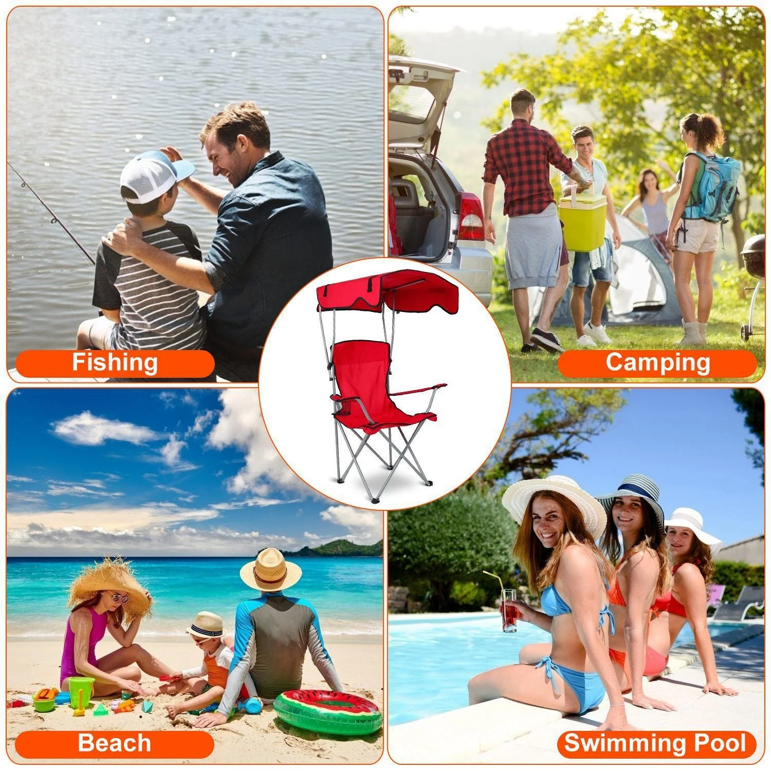Portable Camping Chair with Adjustable Sunshade Canopy - Image 6