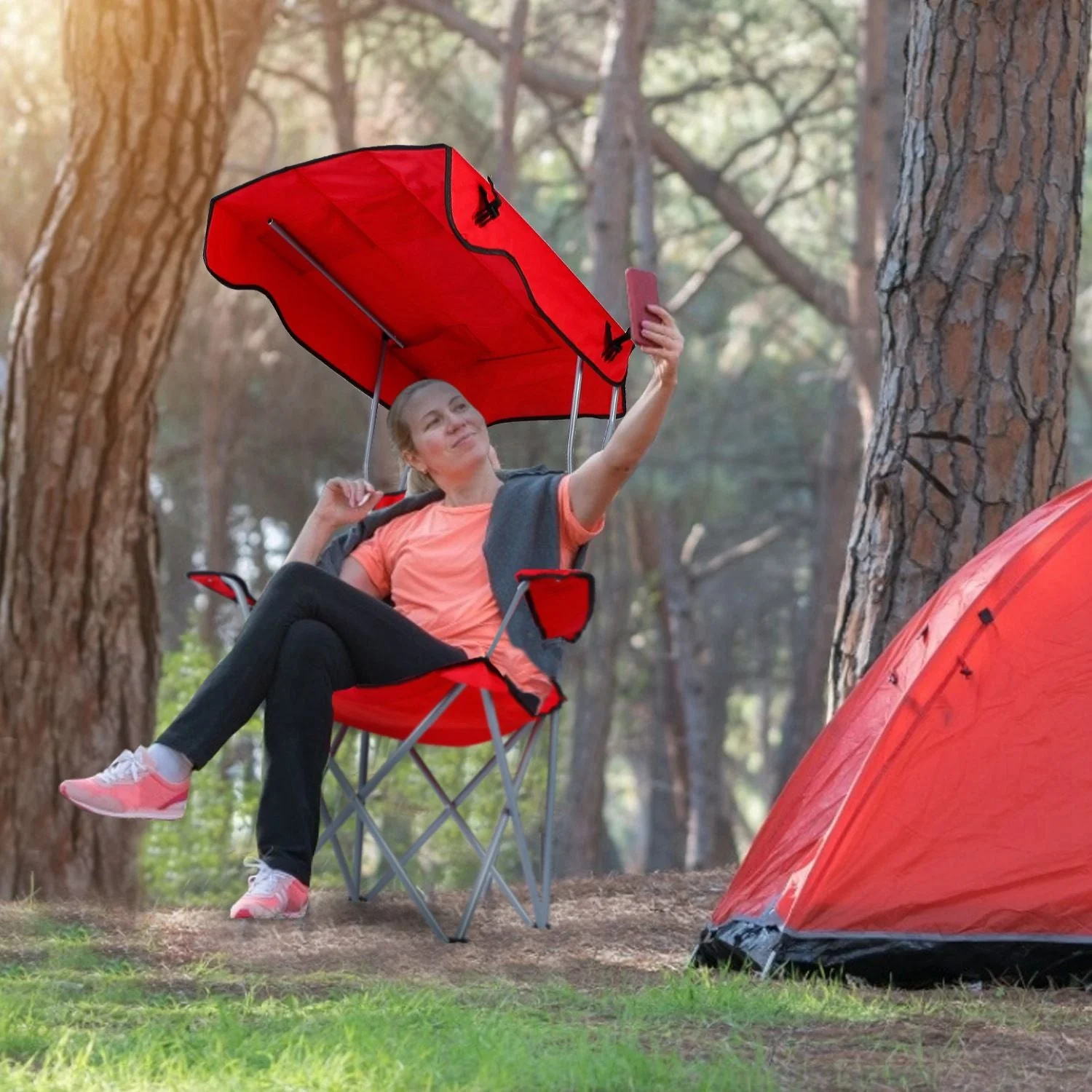 Portable Camping Chair with Adjustable Sunshade Canopy - Image 7