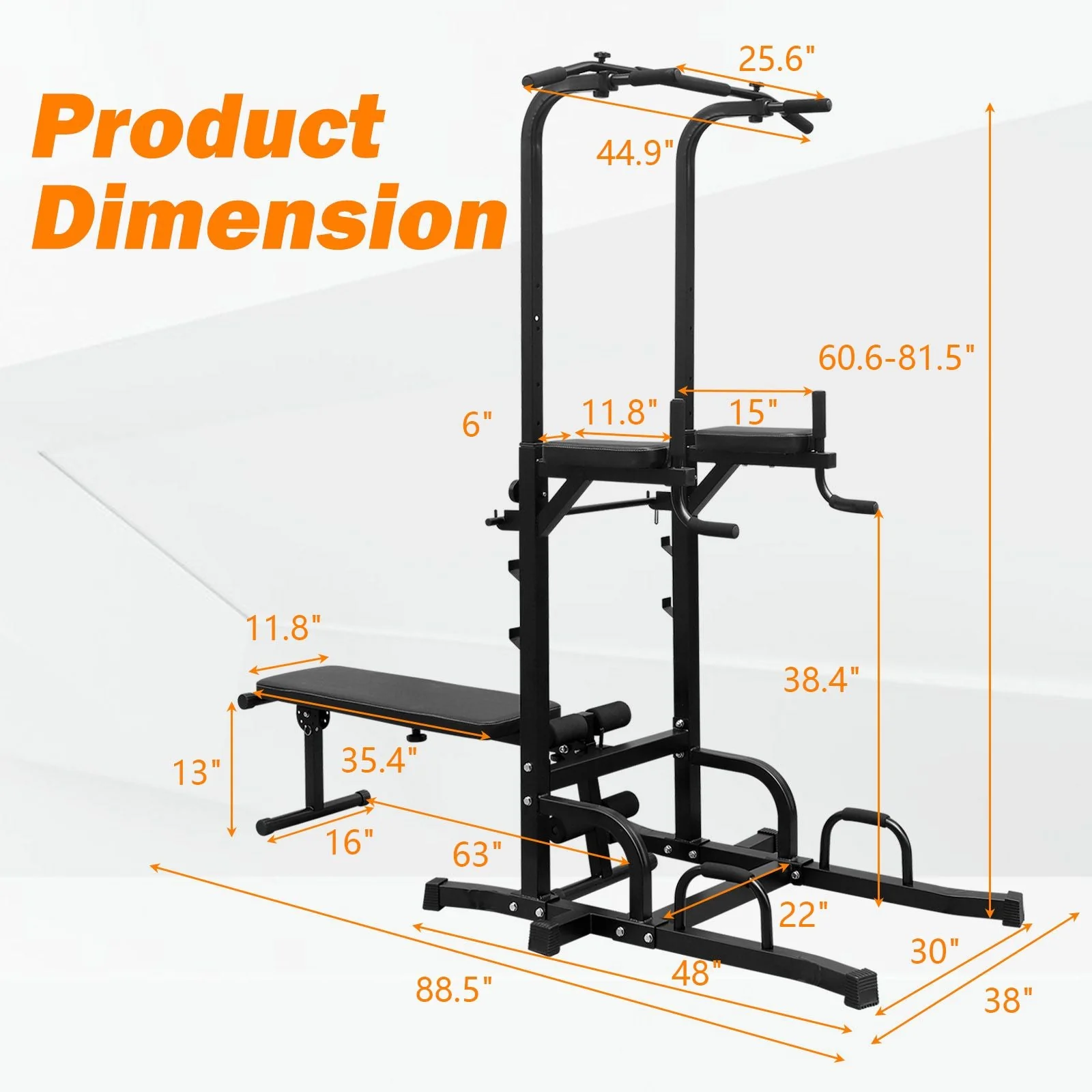 Power Tower with Bench Pull Up Tower Bar Dip Station Adjustable Height Dip Stand Heavy Duty Multi-Function Fitness Rack - Image 2
