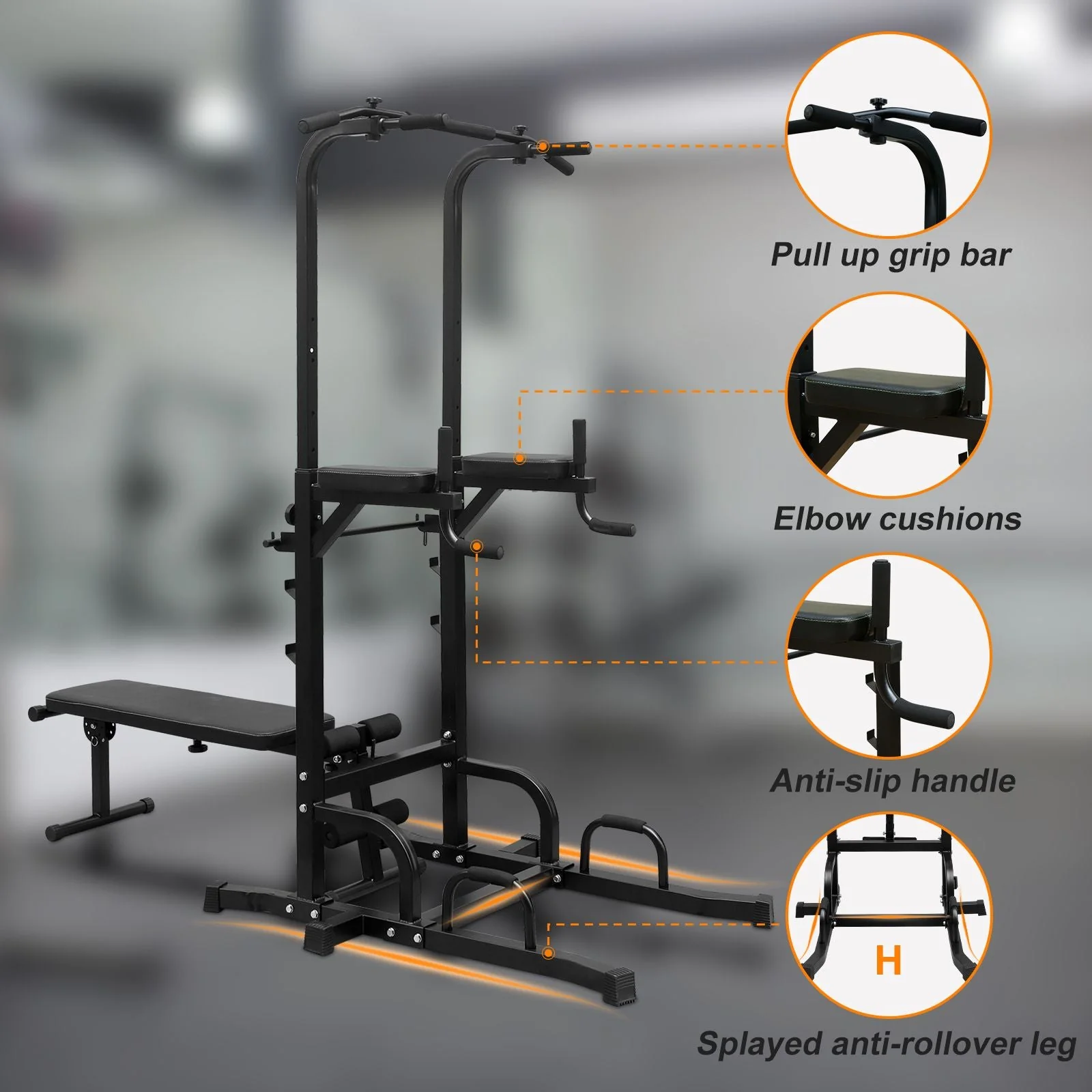 Power Tower with Bench Pull Up Tower Bar Dip Station Adjustable Height Dip Stand Heavy Duty Multi-Function Fitness Rack - Image 4