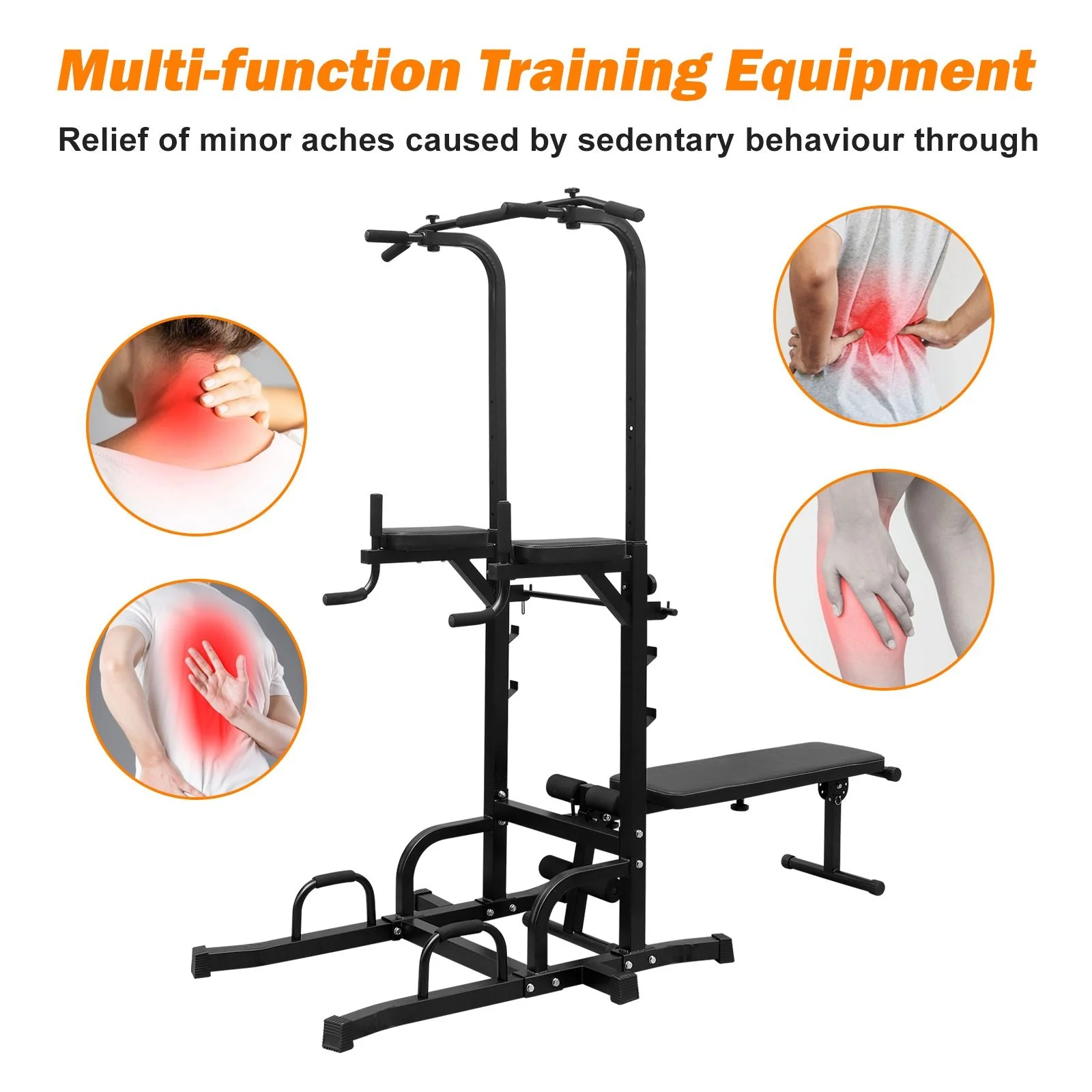 Power Tower with Bench Pull Up Tower Bar Dip Station Adjustable Height Dip Stand Heavy Duty Multi-Function Fitness Rack - Image 5