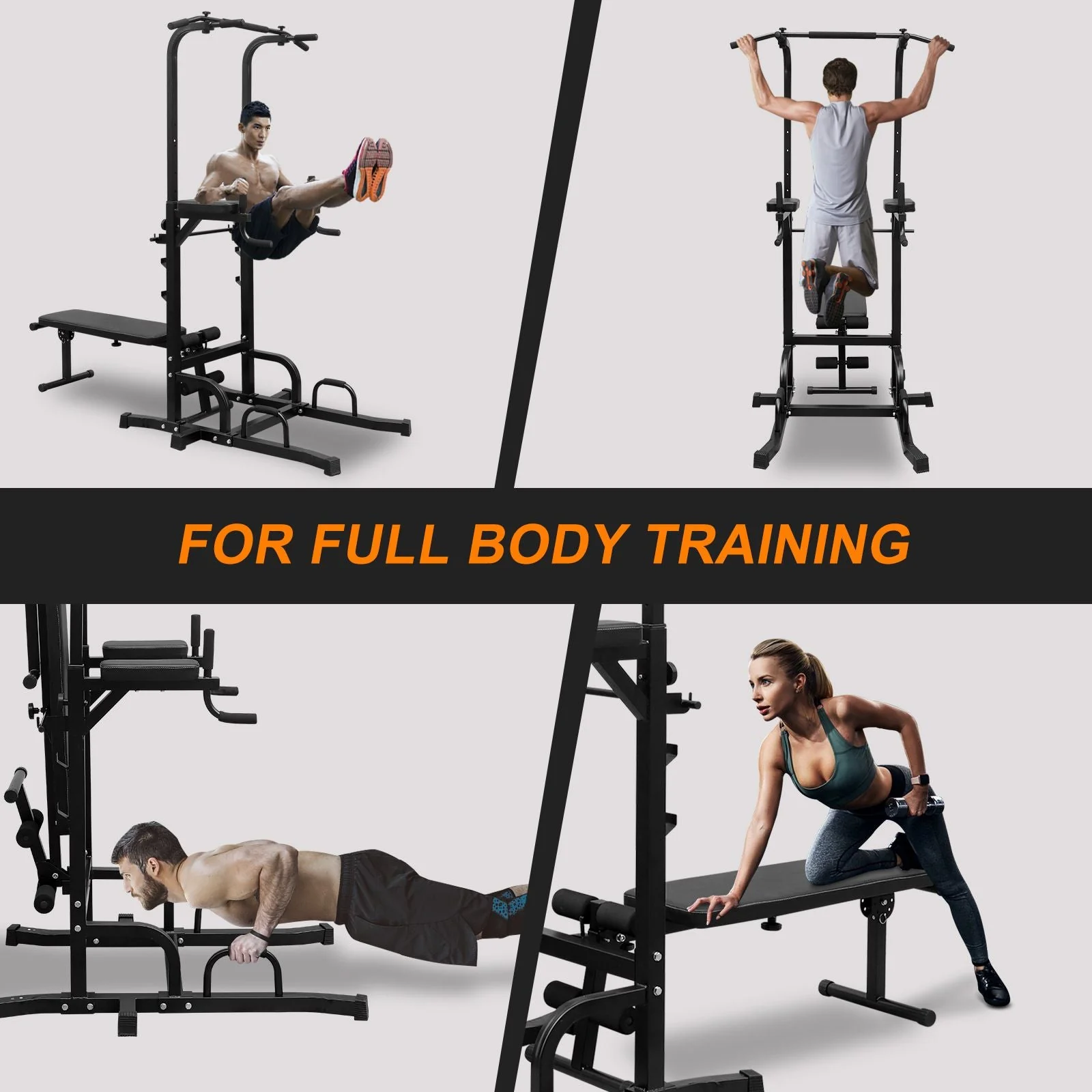 Power Tower with Bench Pull Up Tower Bar Dip Station Adjustable Height Dip Stand Heavy Duty Multi-Function Fitness Rack - Image 6