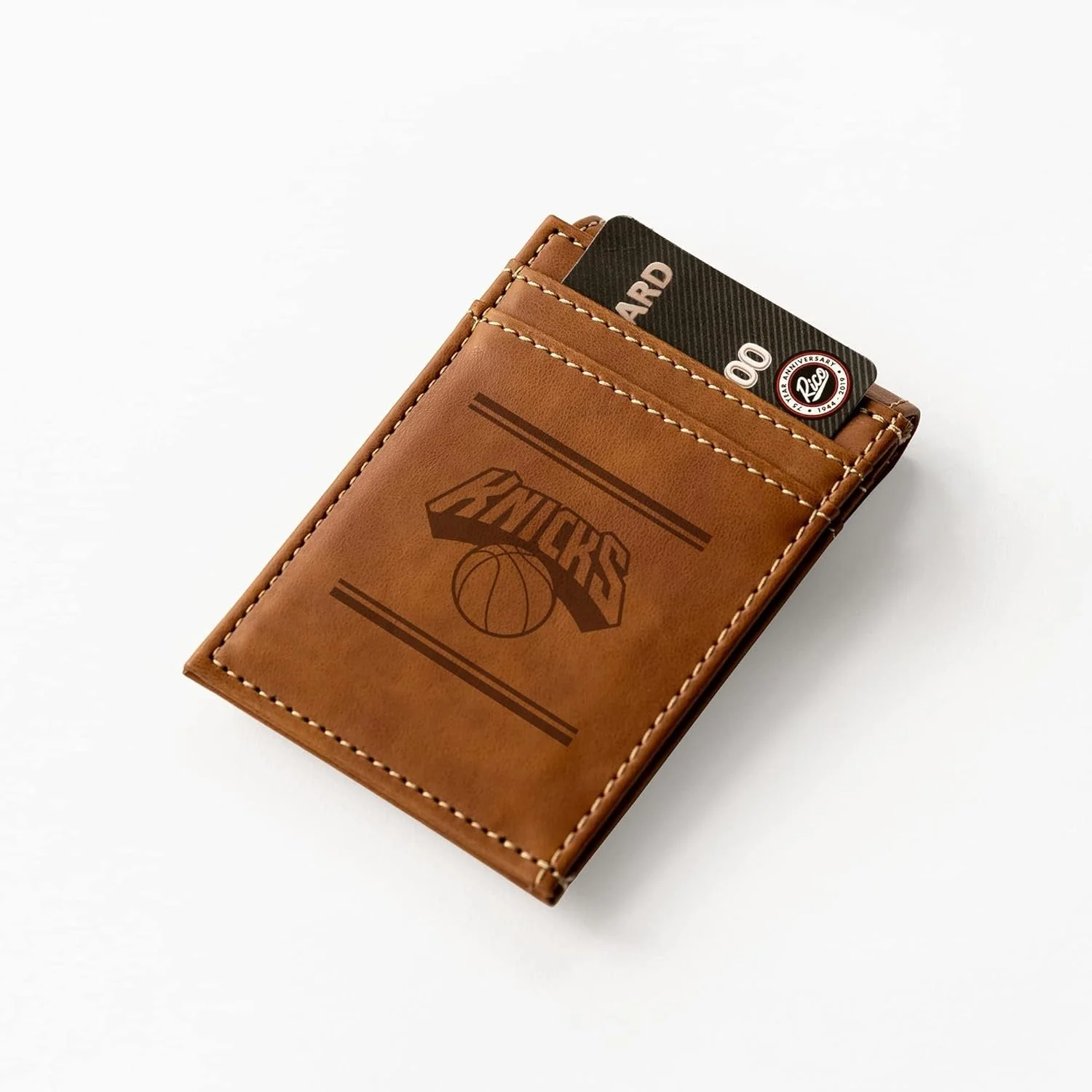NBA New York Knicks Premium Laser Engraved Vegan Brown Leather Front Pocket Wallet - Image 2