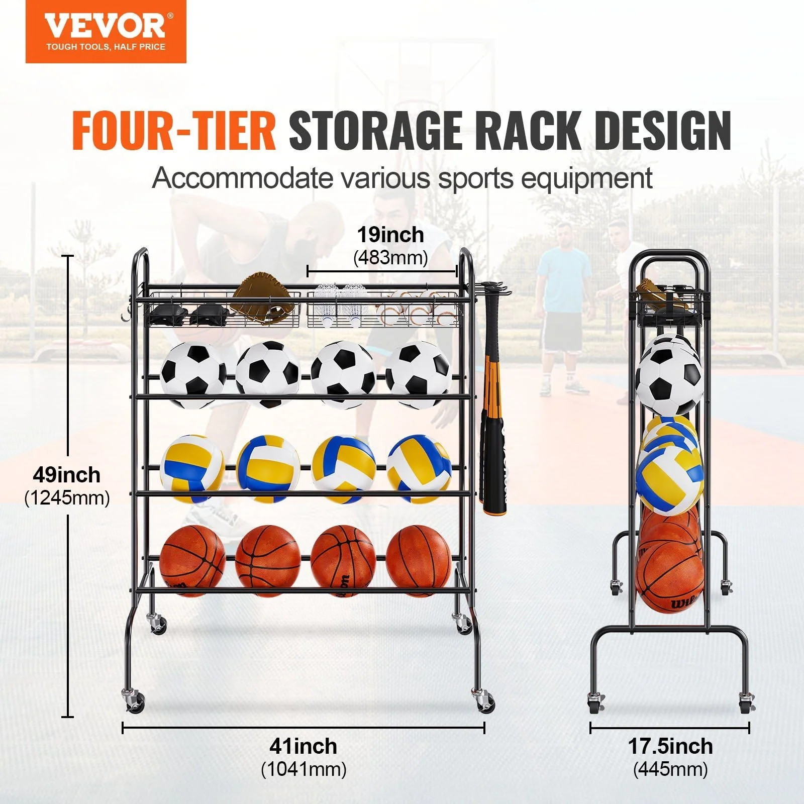 Rolling 4-Layer Basketball Rack with Wheels - Image 3