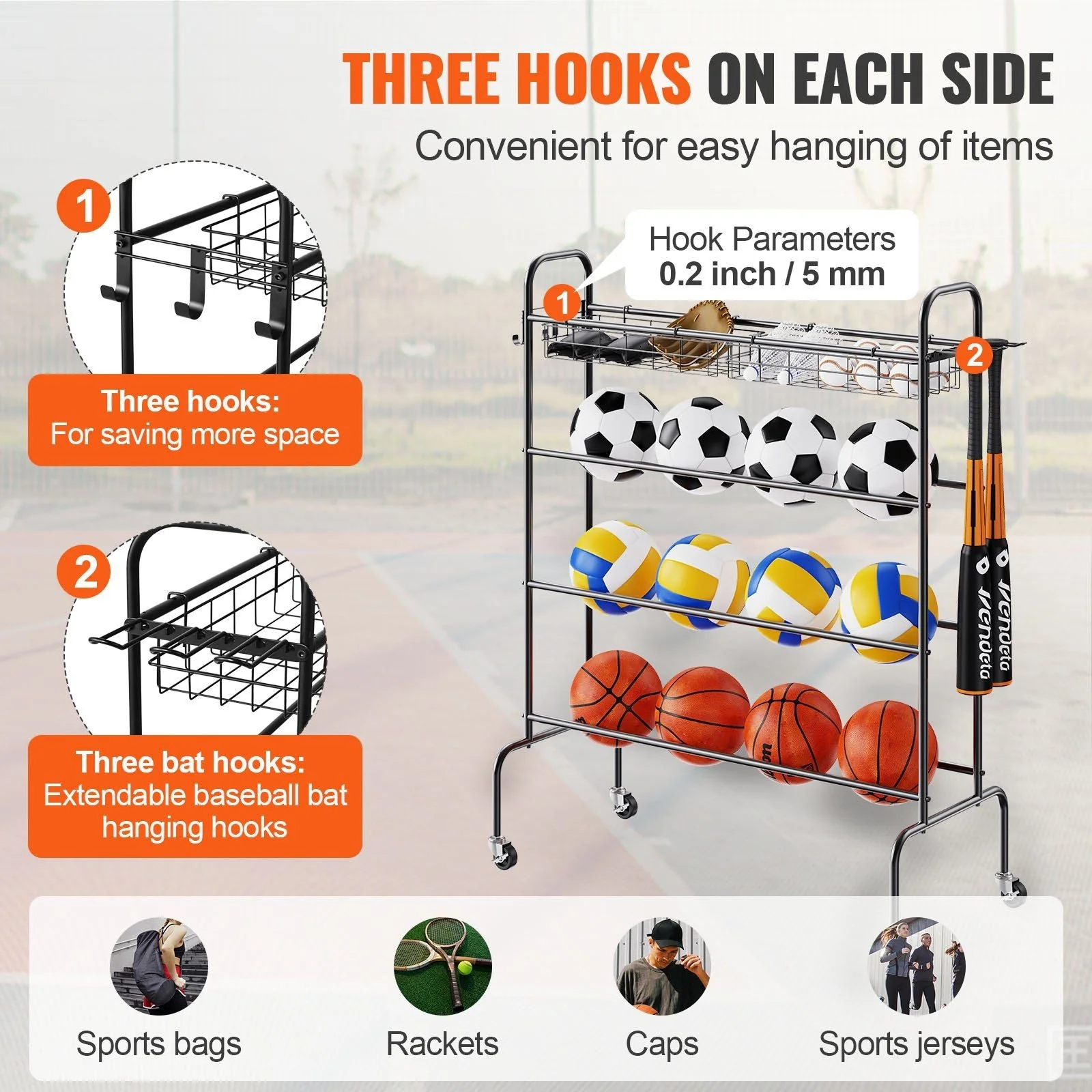 Rolling 4-Layer Basketball Rack with Wheels - Image 5