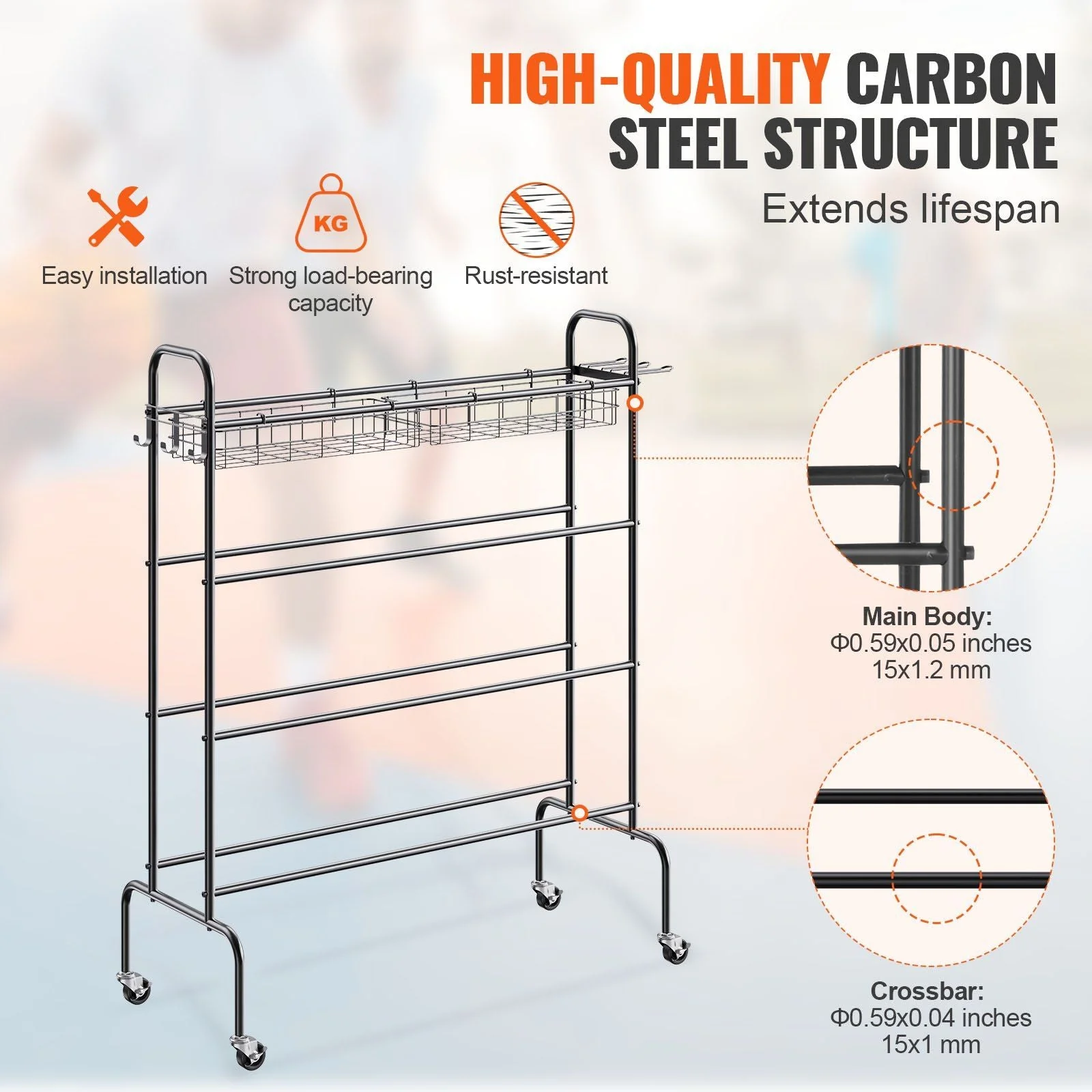 Rolling 4-Layer Basketball Rack with Wheels - Image 6
