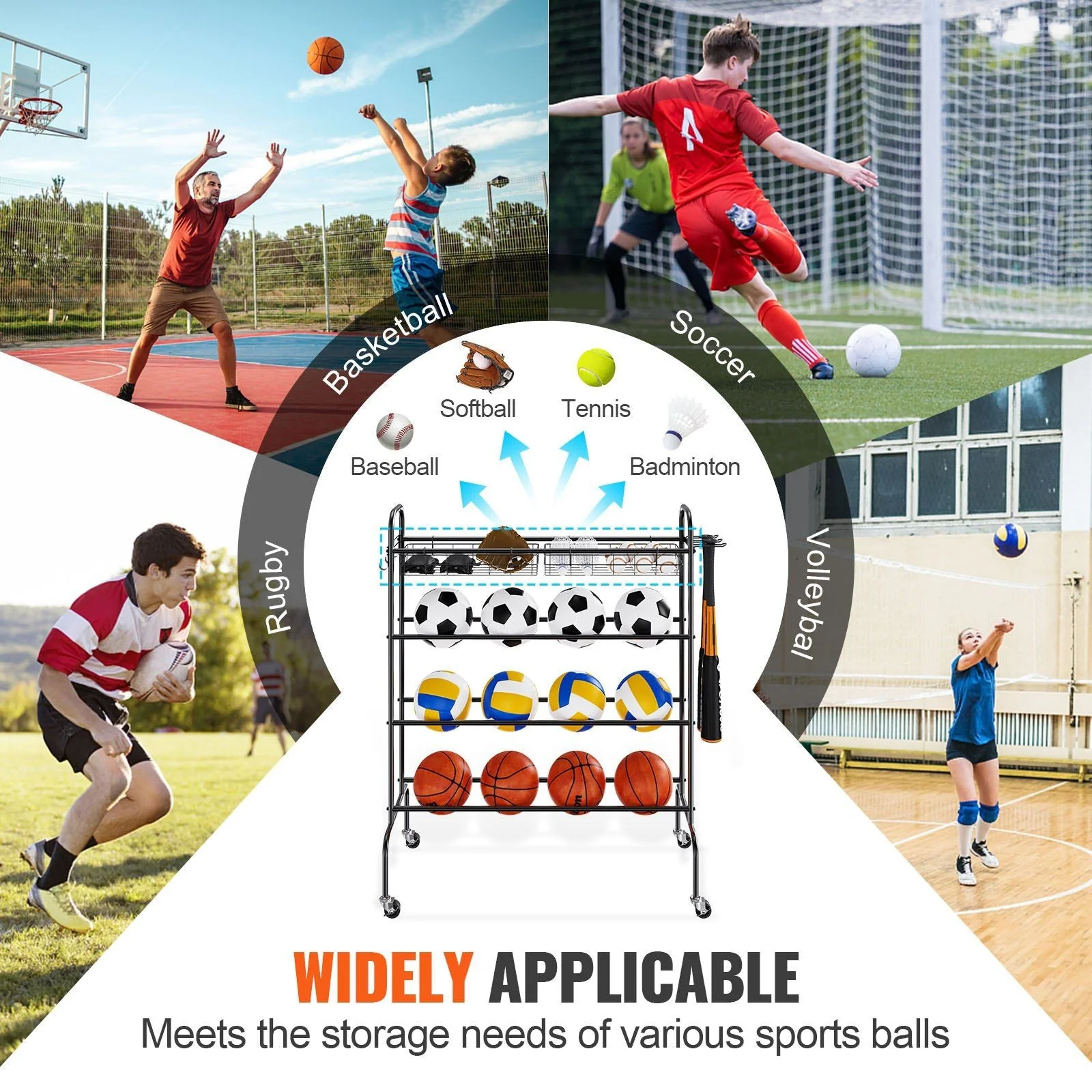 Rolling 4-Layer Basketball Rack with Wheels - Image 7