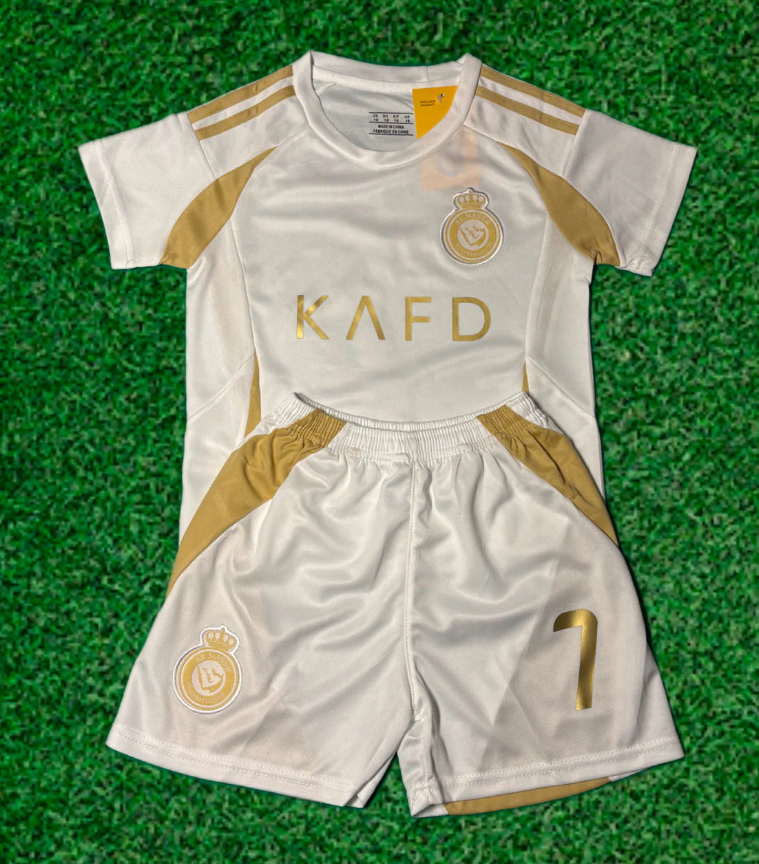 Ronaldo Al Nassr Kids Home Soccer Jersey Kit Youth Toddler Sizes - Image 2