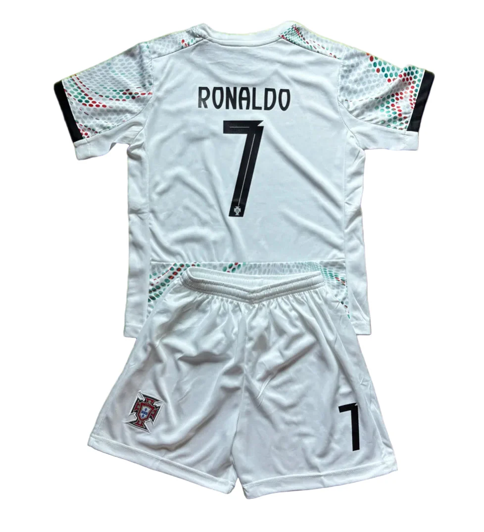 Ronaldo Portugal 2025 Away White Kids Soccer Jersey Kit 2 Piece Set - Image 2