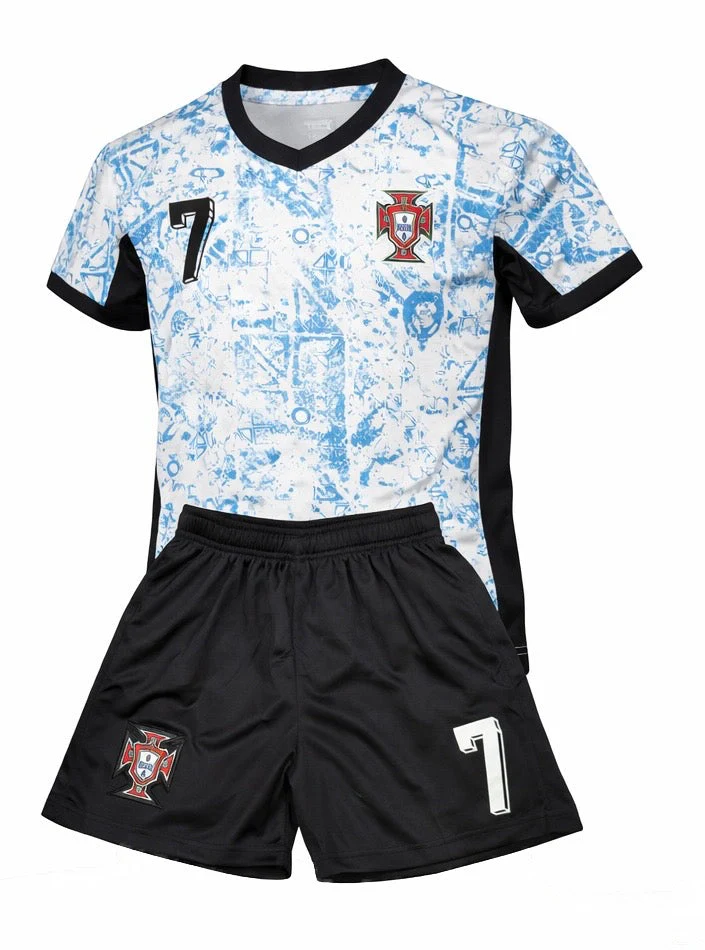 Ronaldo Portugal Away Blue Kids Soccer Jersey Kit 2 Piece Set - Image 2